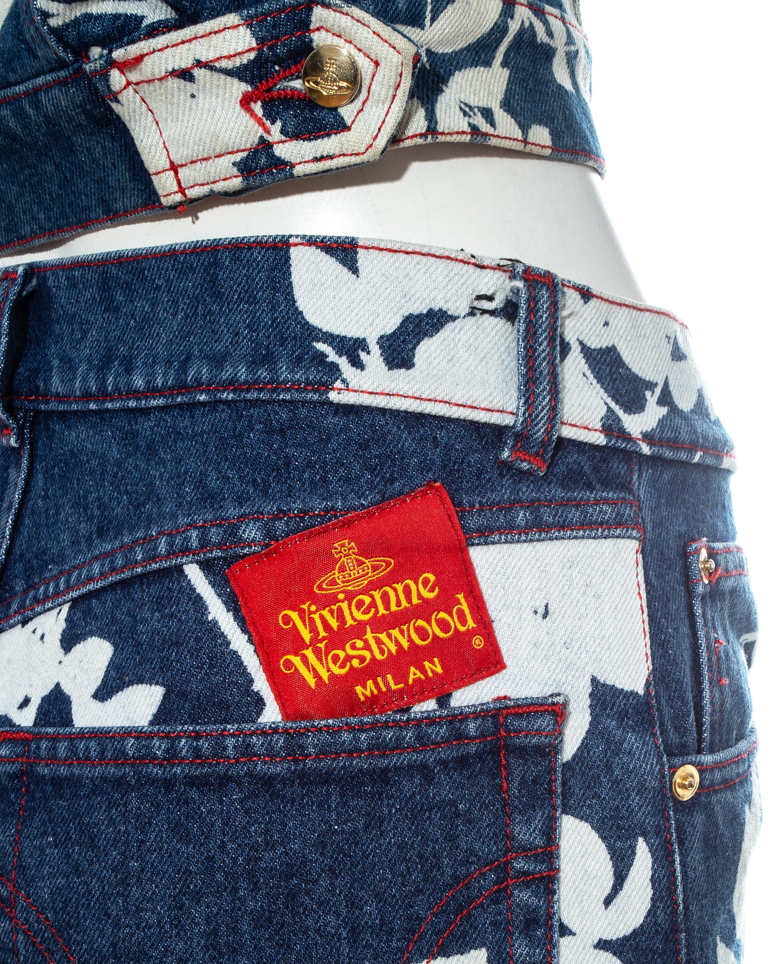 Blauer Denim-Hosenanzug von Vivienne Westwood mit gebleichter Blumendruck, Frühjahr/Sommer 1994 3