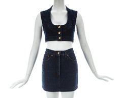 Vivienne Westwood blue denim skirt and vest set, c. 1990s