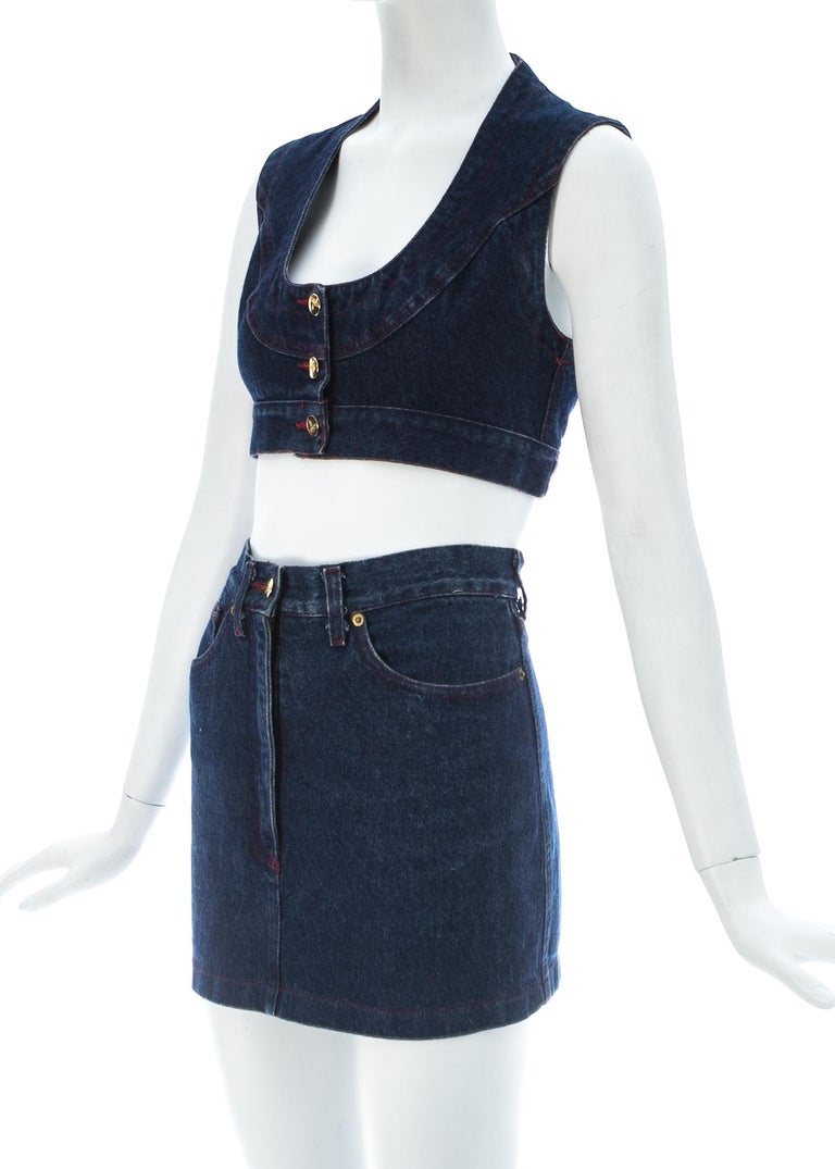 Vivienne Westwood blue denim skirt and vest set, c. 1990s at 1stDibs | vivienne westwood denim skirt