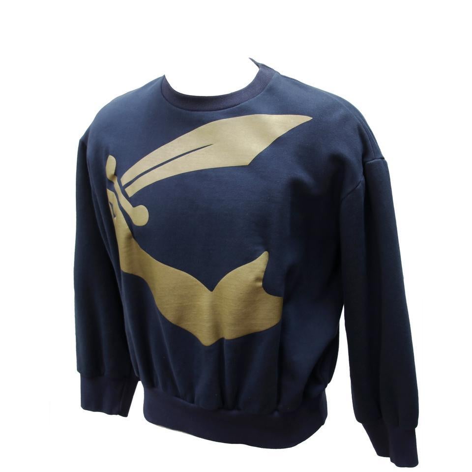 Vivienne Westwood Blue Gold Arm Sword Pullover Sweater Men's Size Shirt

This pullover sweatshirt is from FW 2014/2015. Featuring Vivienne's classic logo the arm and sword. It is a oversized and boxed fit. The sweater is in good condition with no