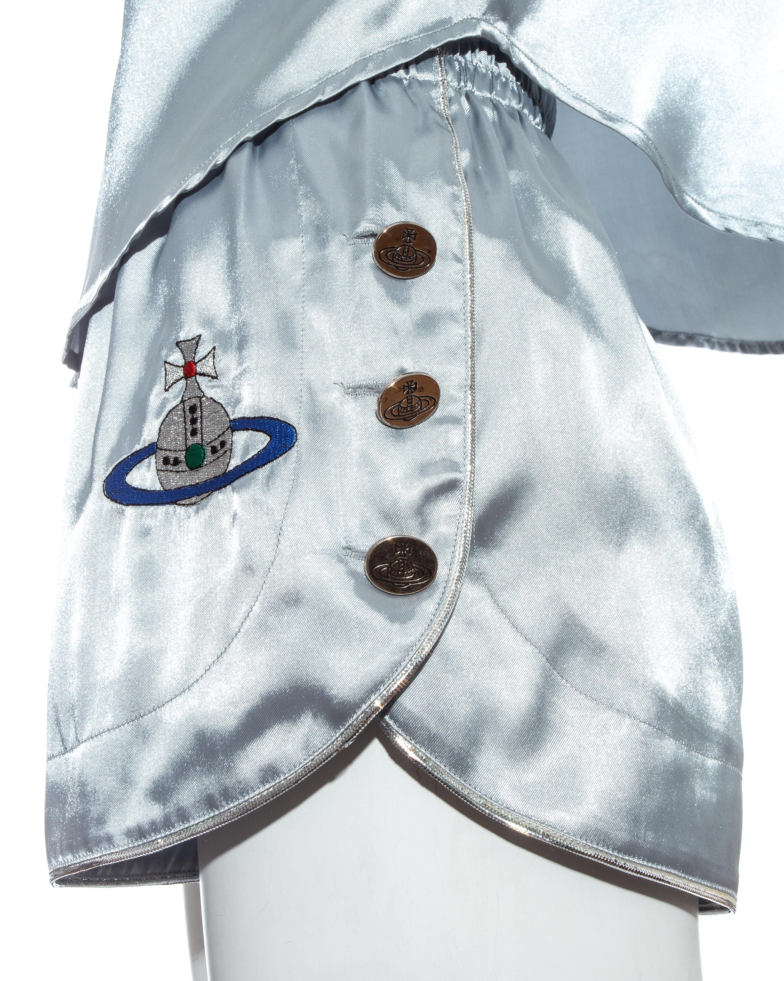 Vivienne Westwood blue satin embroidered orb boxing shorts and vest, ss 1993 In Good Condition In London, GB