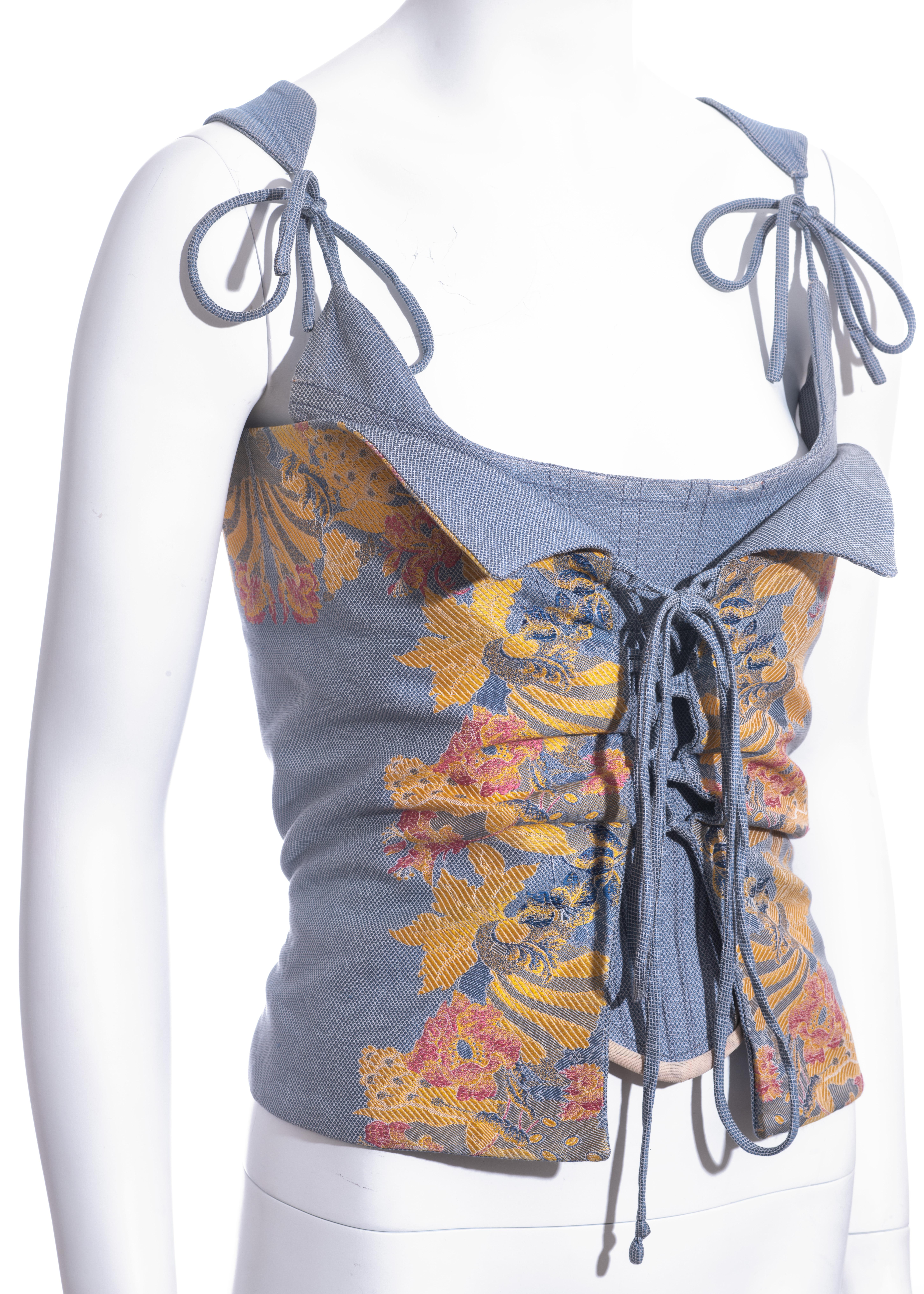 Vivienne Westwood Blaues Korsett aus Seidenjacquard mit Schnürung, F/S 1996 (Grau)