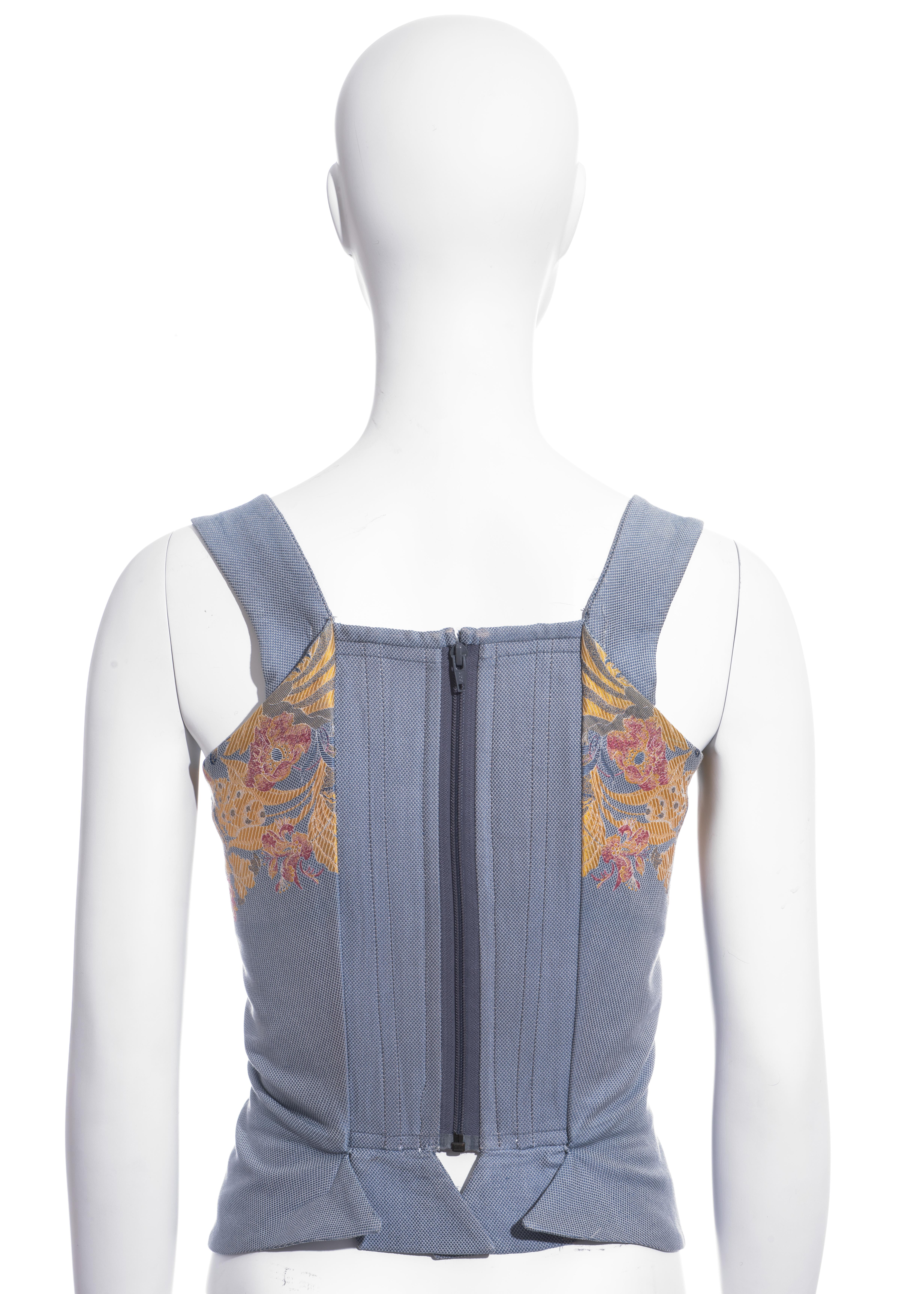 Gray Vivienne Westwood blue silk jacquard lace-up corset, ss 1996