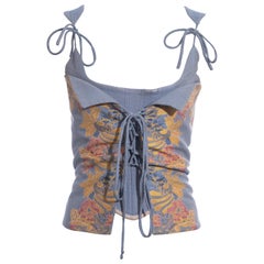 Vivienne Westwood Blaues Korsett aus Seidenjacquard mit Schnürung, F/S 1996
