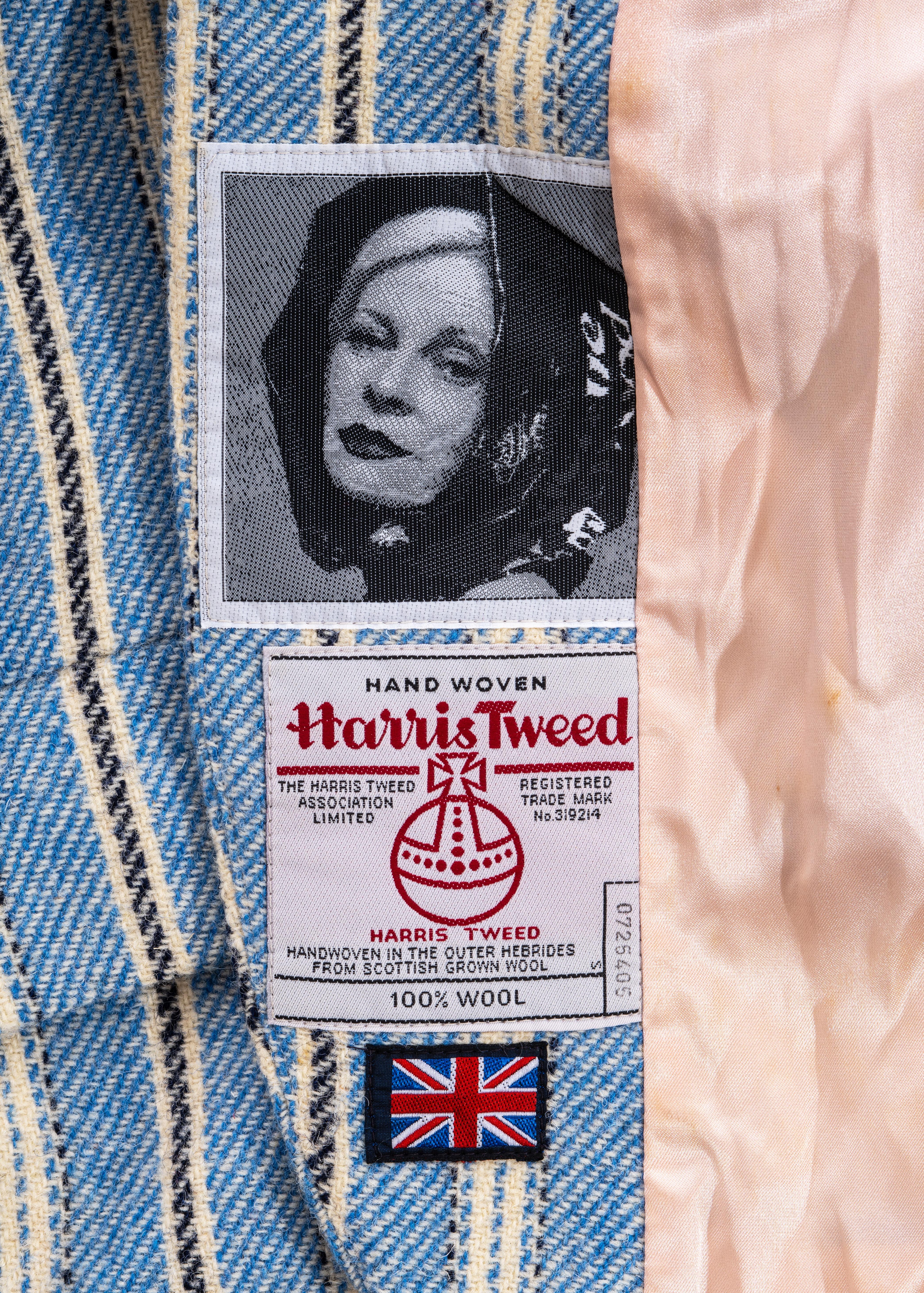 Vivienne Westwood blue striped Harris Tweed skirt suit, fw 1996 In Excellent Condition For Sale In London, GB