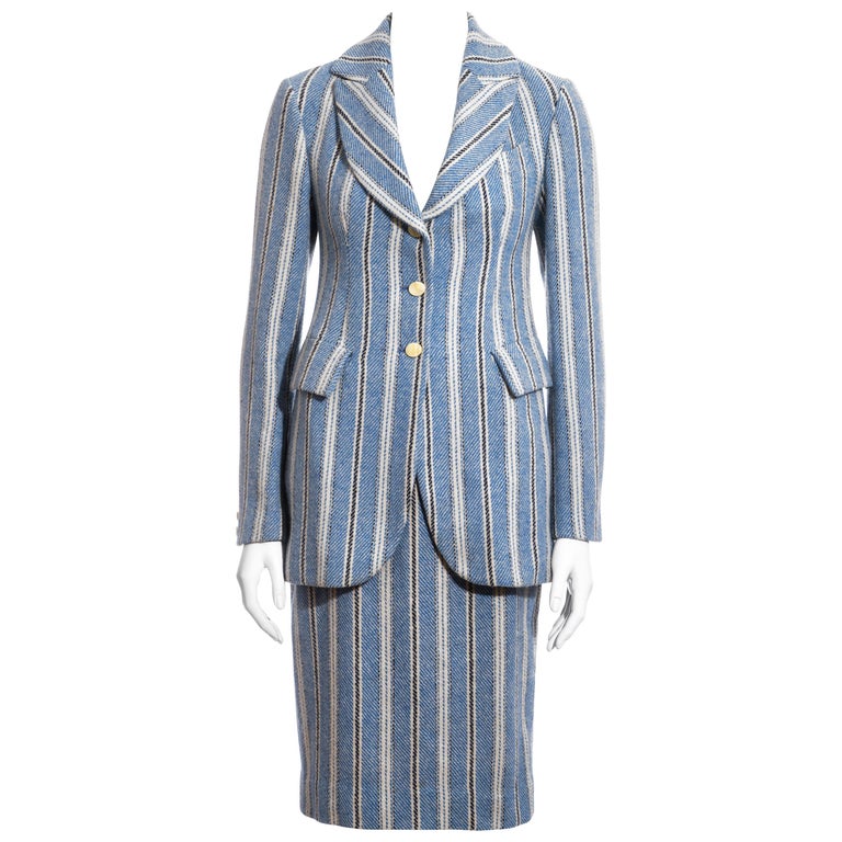 Combinaison jupe en tweed Harris à rayures bleues Vivienne Westwood, A/H  1996 En vente sur 1stDibs