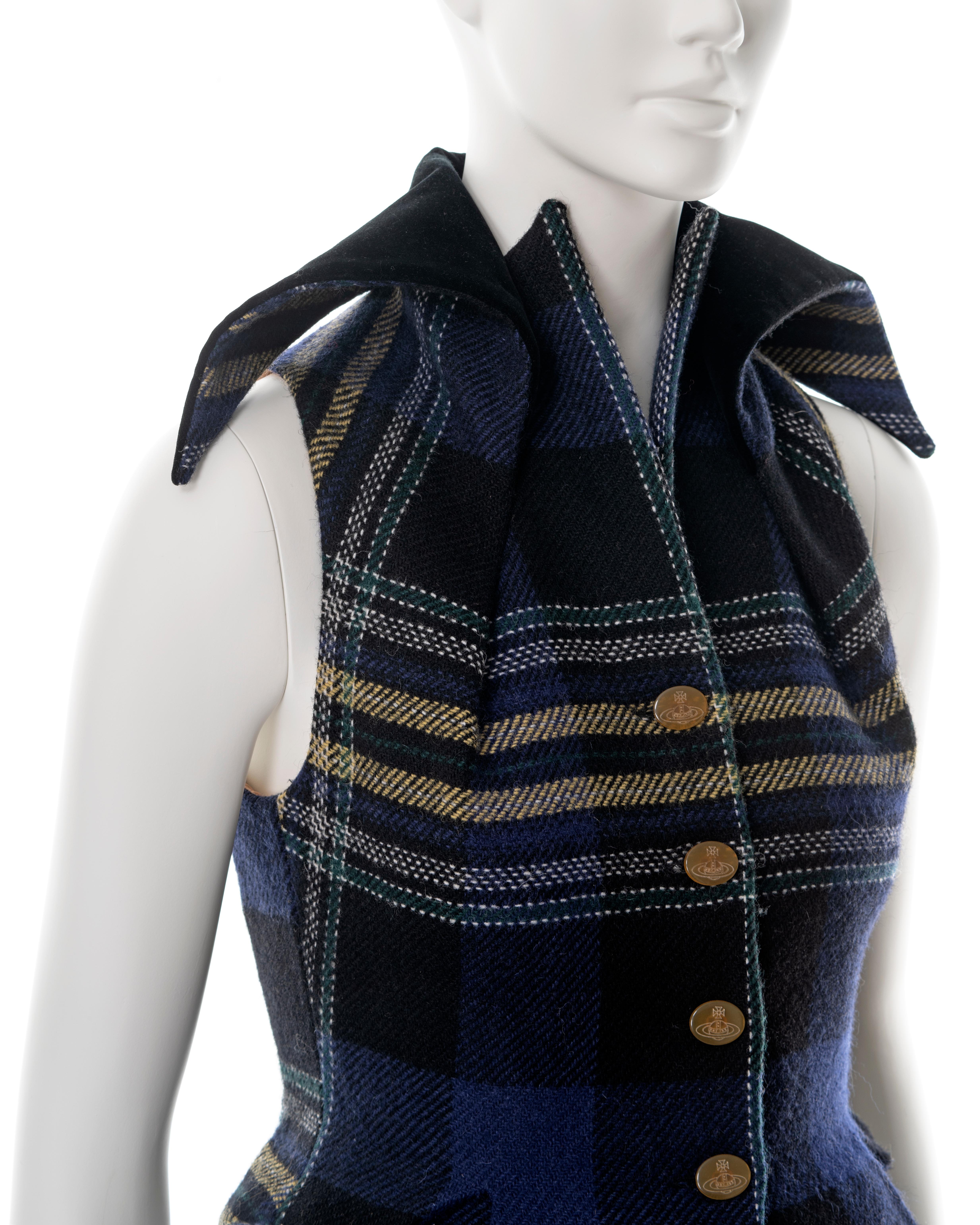 Vivienne Westwood blue tartan wool waistcoat and skirt set, fw 1994 1