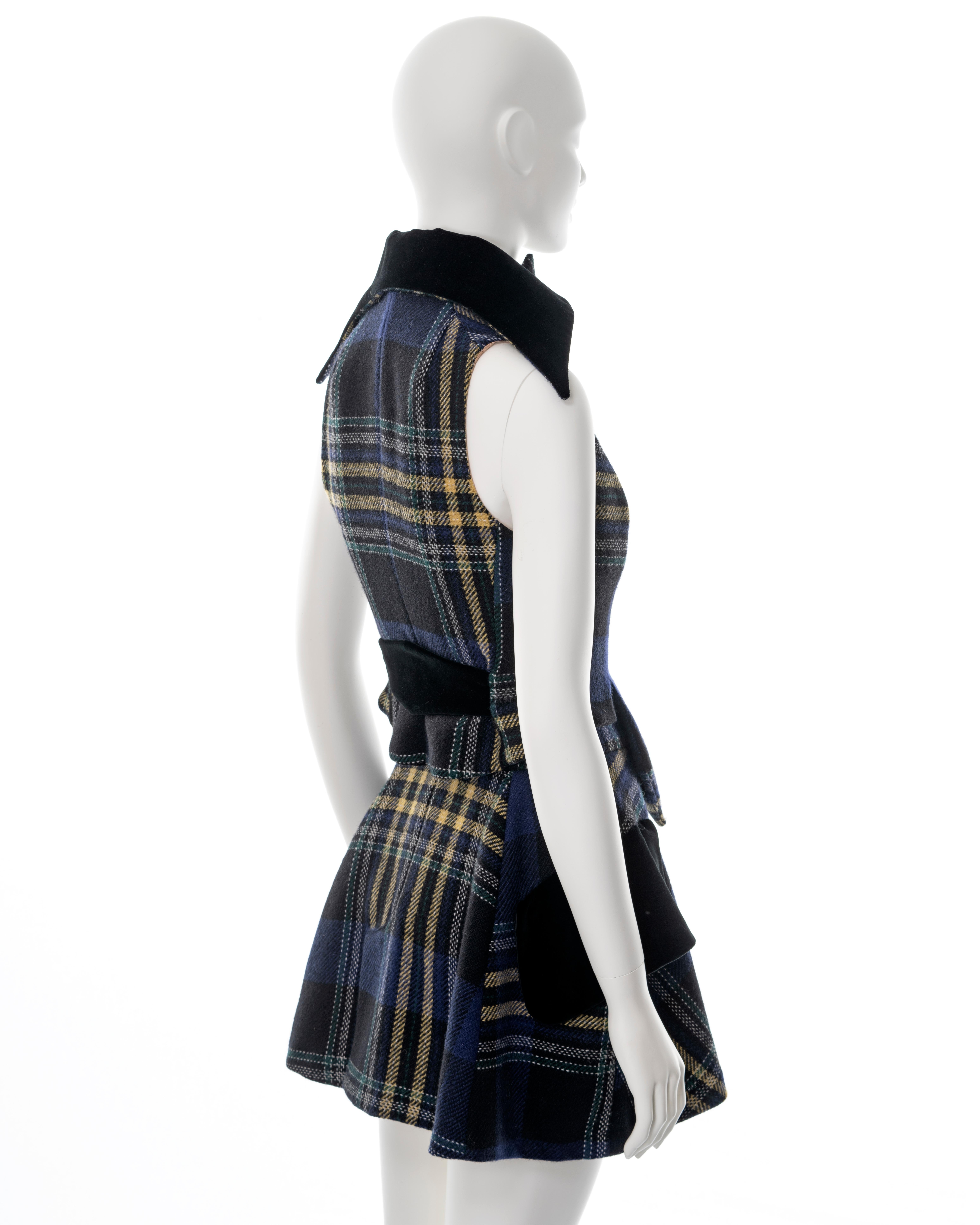 Vivienne Westwood blue tartan wool waistcoat and skirt set, fw 1994 For Sale 2