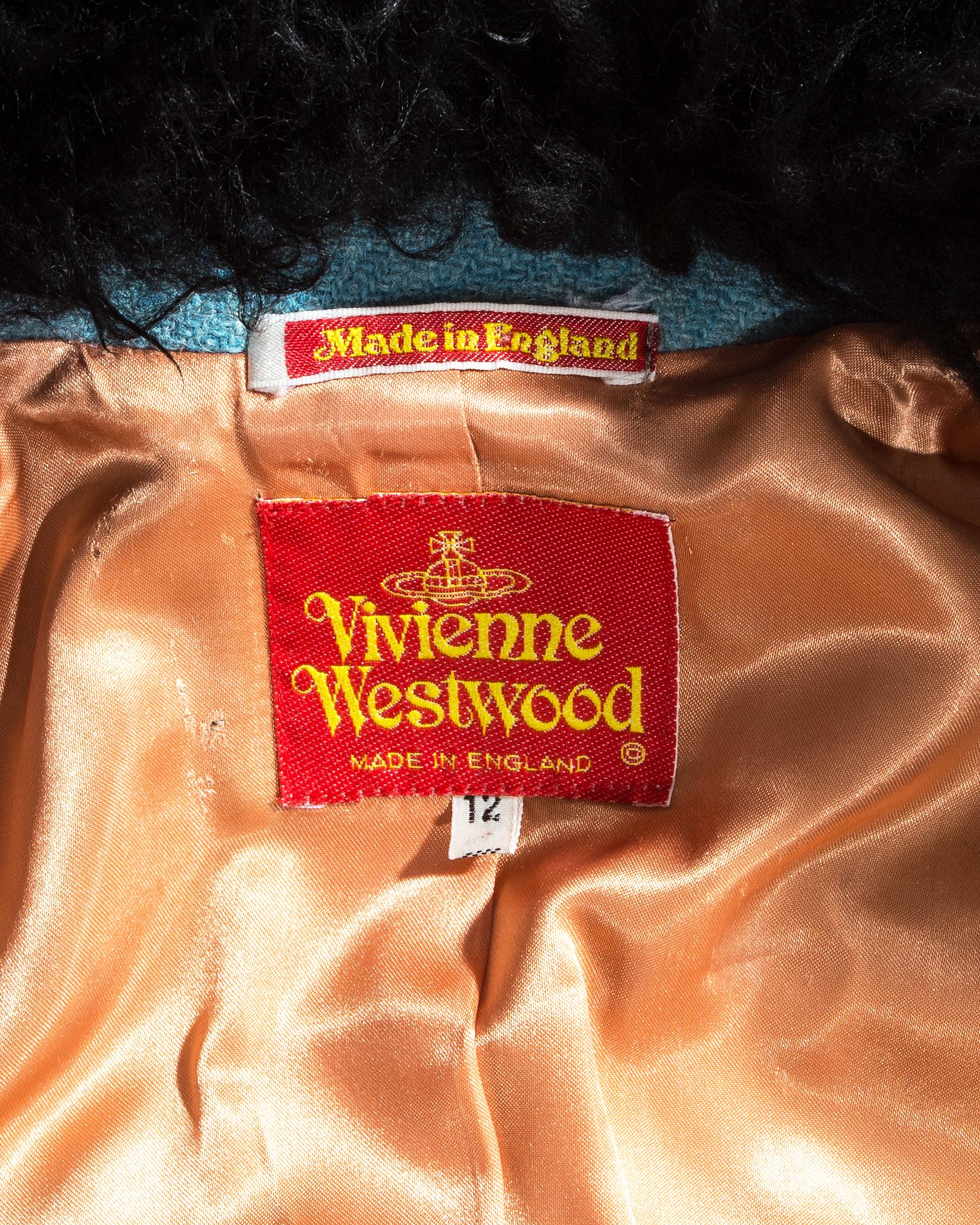 Vivienne Westwood blue tweed and black sheepskin jacket, fw 1991 2