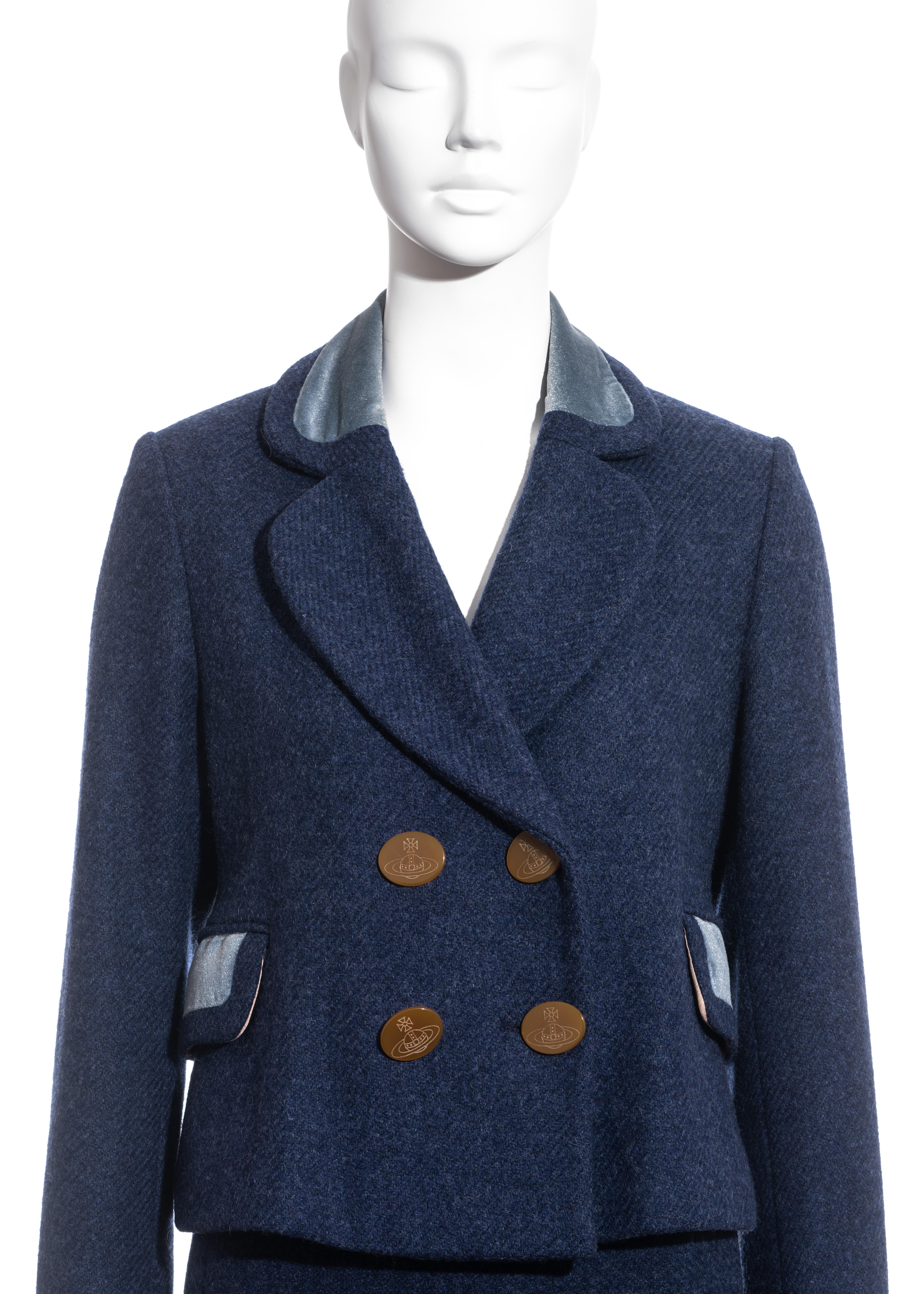 Black Vivienne Westwood blue tweed skirt suit, fw 1994 For Sale