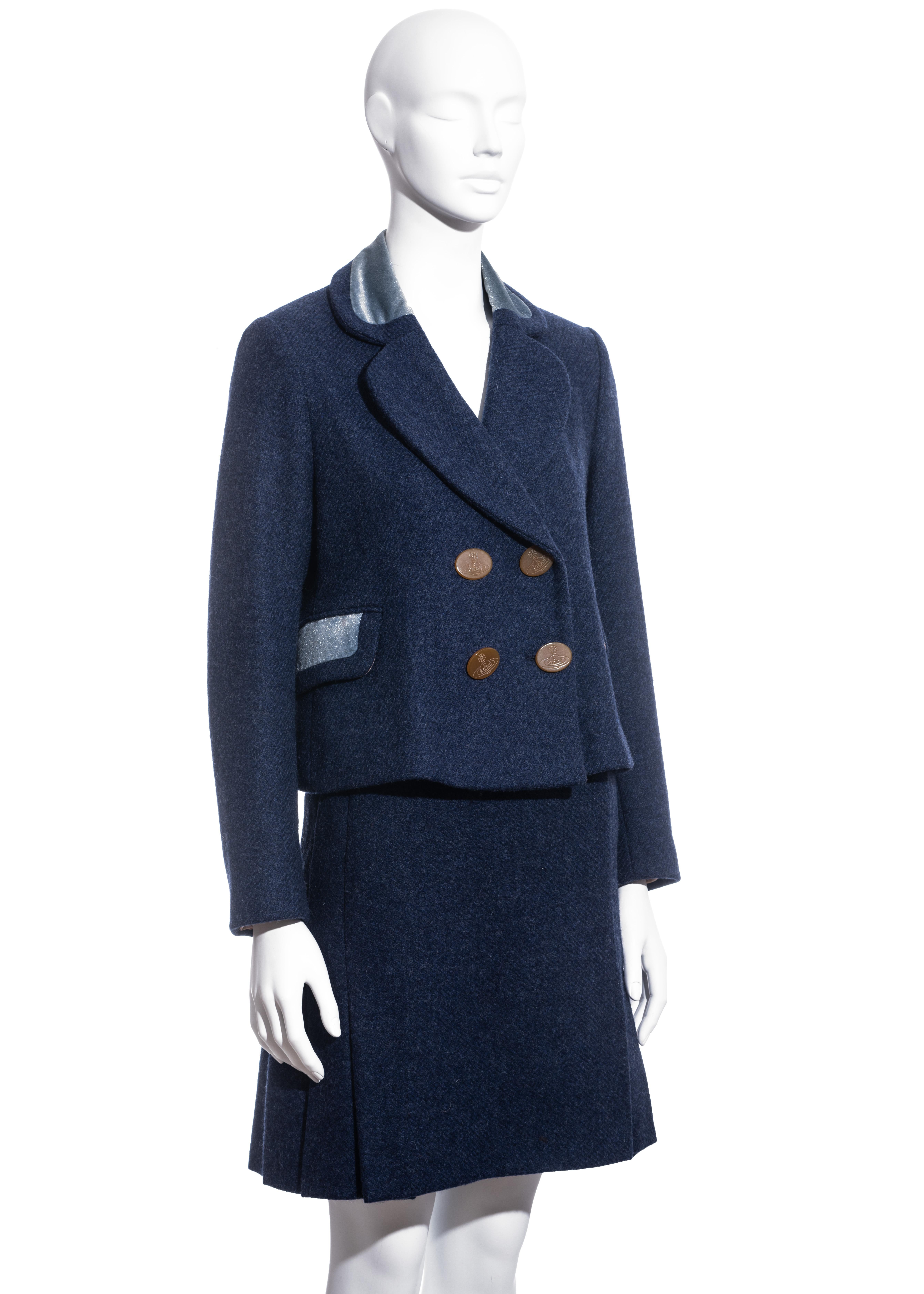 Women's Vivienne Westwood blue tweed skirt suit, fw 1994 For Sale