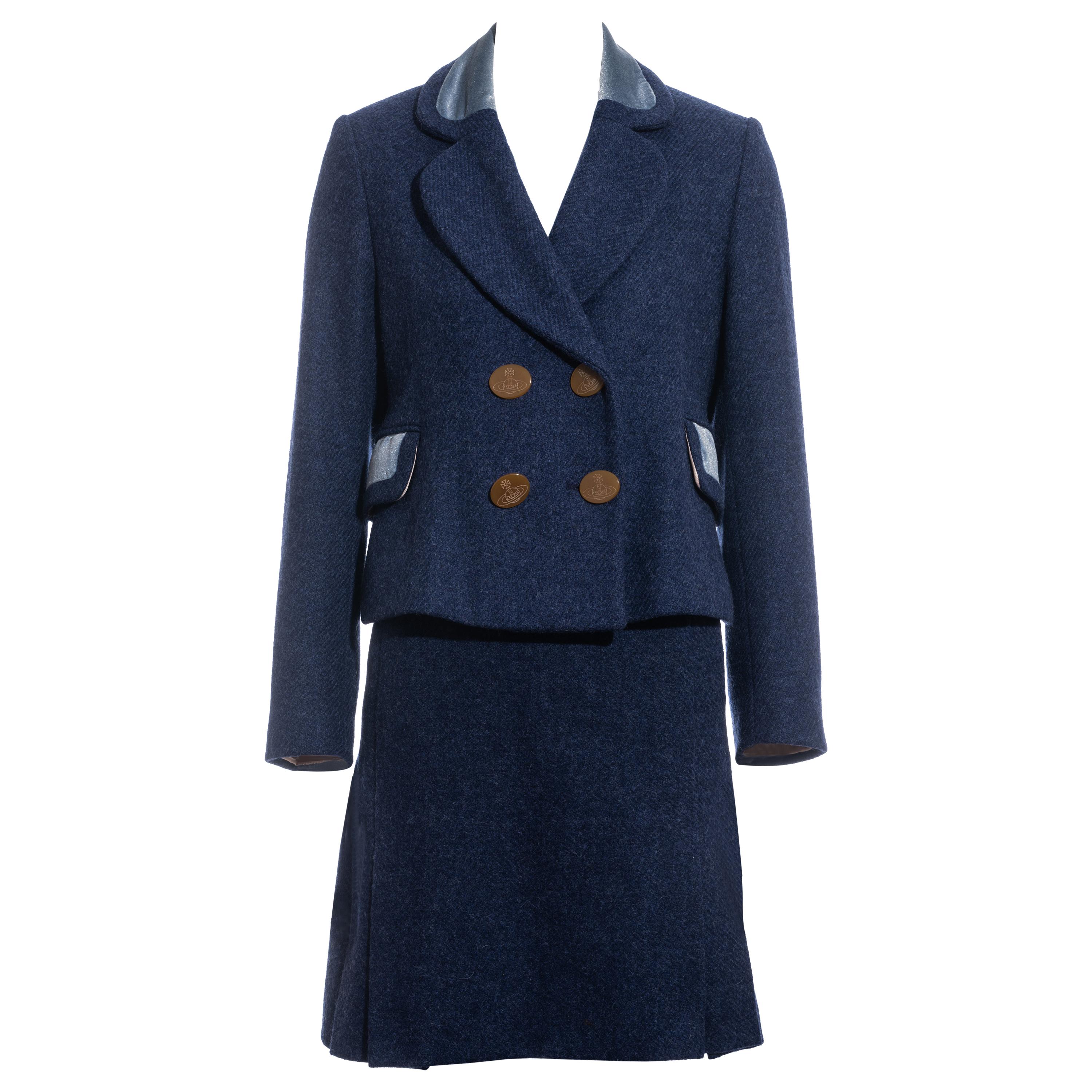 Costume jupe en tweed bleu Vivienne Westwood, saison 1994 en vente