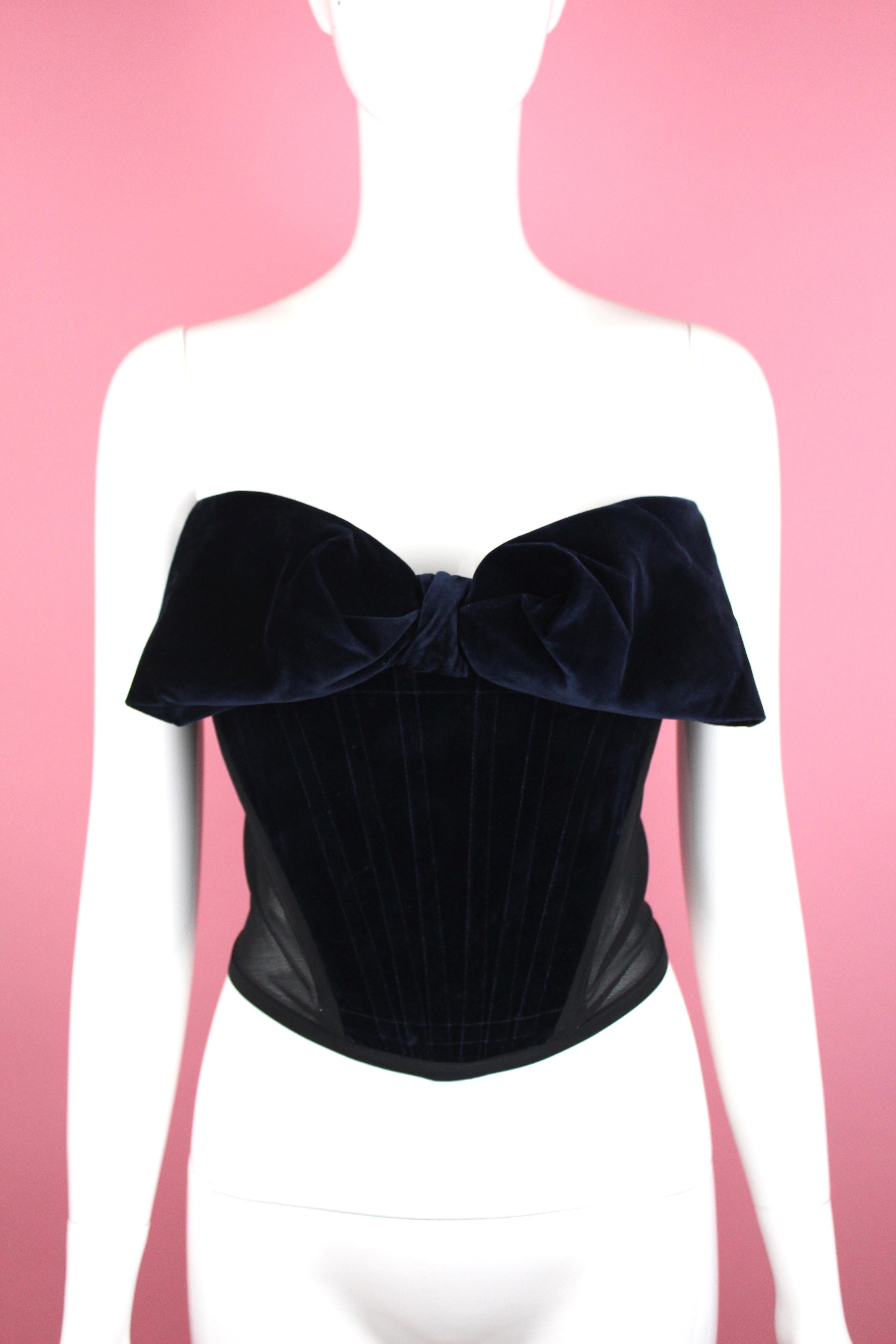 Vivienne Westwood Blue Velvet Corset & Skirt, Red Label c. 90's, Size 6 US For Sale 4