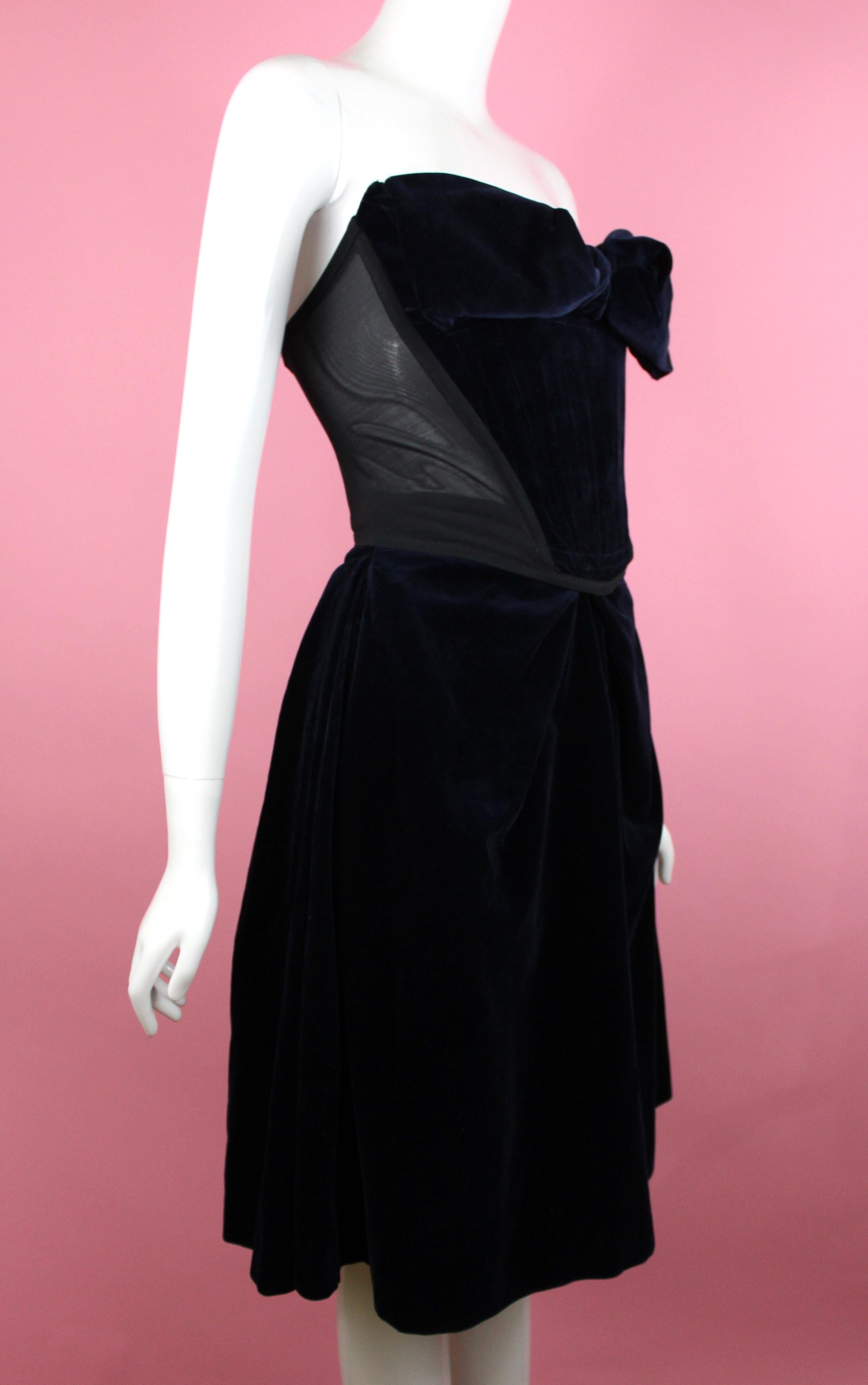 Black Vivienne Westwood Blue Velvet Corset & Skirt, Red Label c. 90's, Size 6 US For Sale