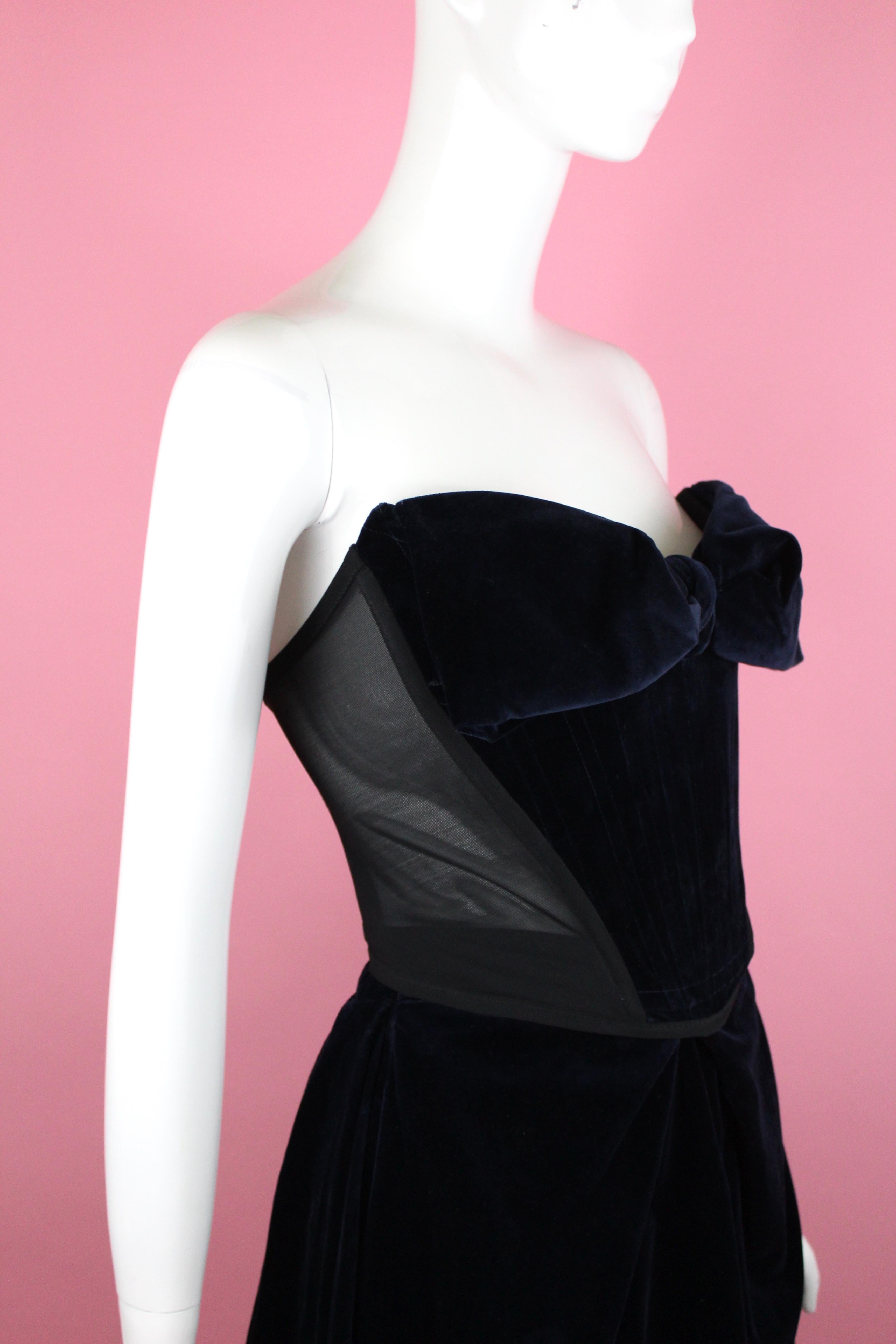Vivienne Westwood Blue Velvet Corset & Skirt, Red Label c. 90's, Size 6 US In New Condition For Sale In Los Angeles, CA