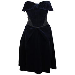 Vivienne Westwood Blue Velvet Corset & Skirt, Red Label c. 90's, Size 6 US