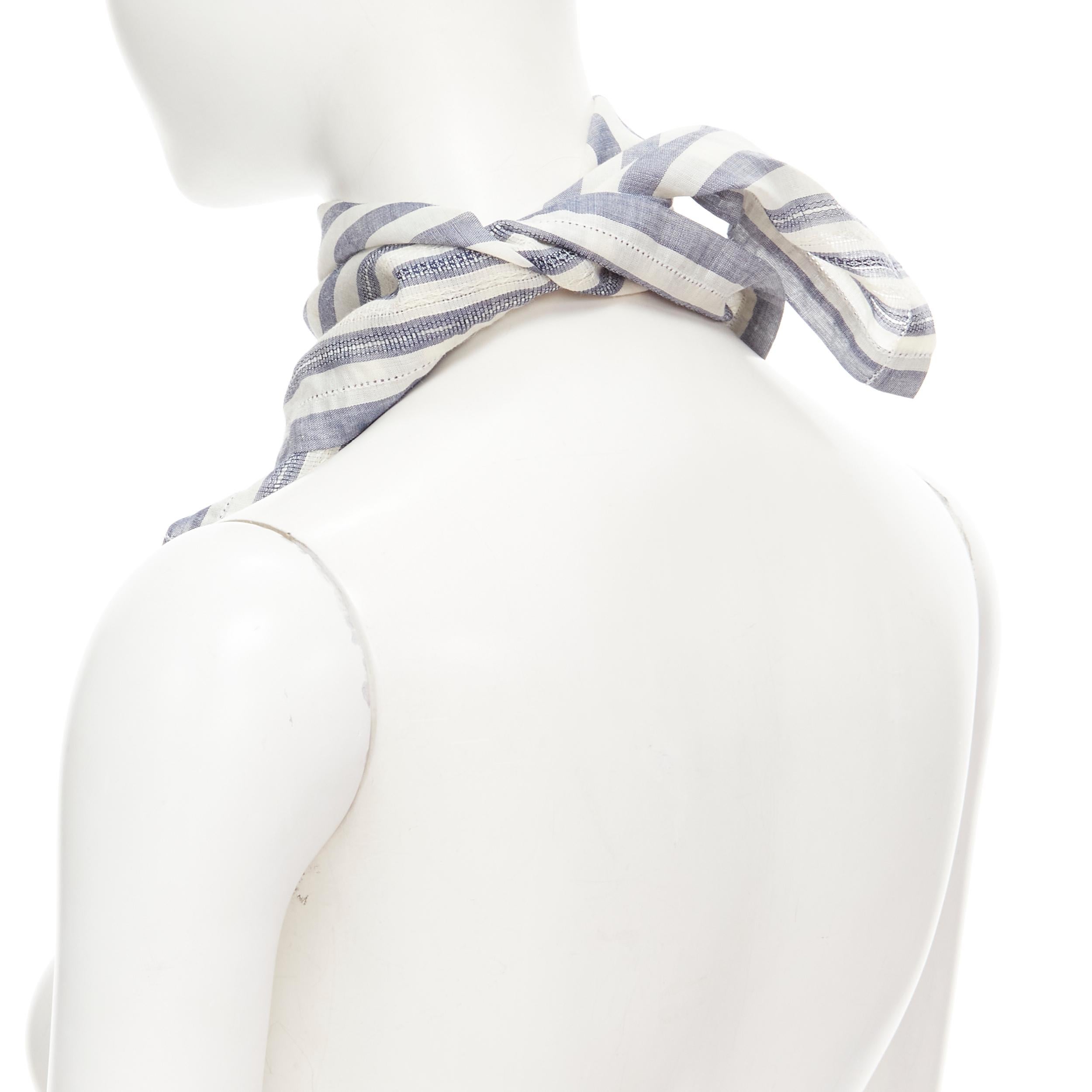 Gray VIVIENNE WESTWOOD blue white nautical stripe orb logo handkerchief neckscarf For Sale
