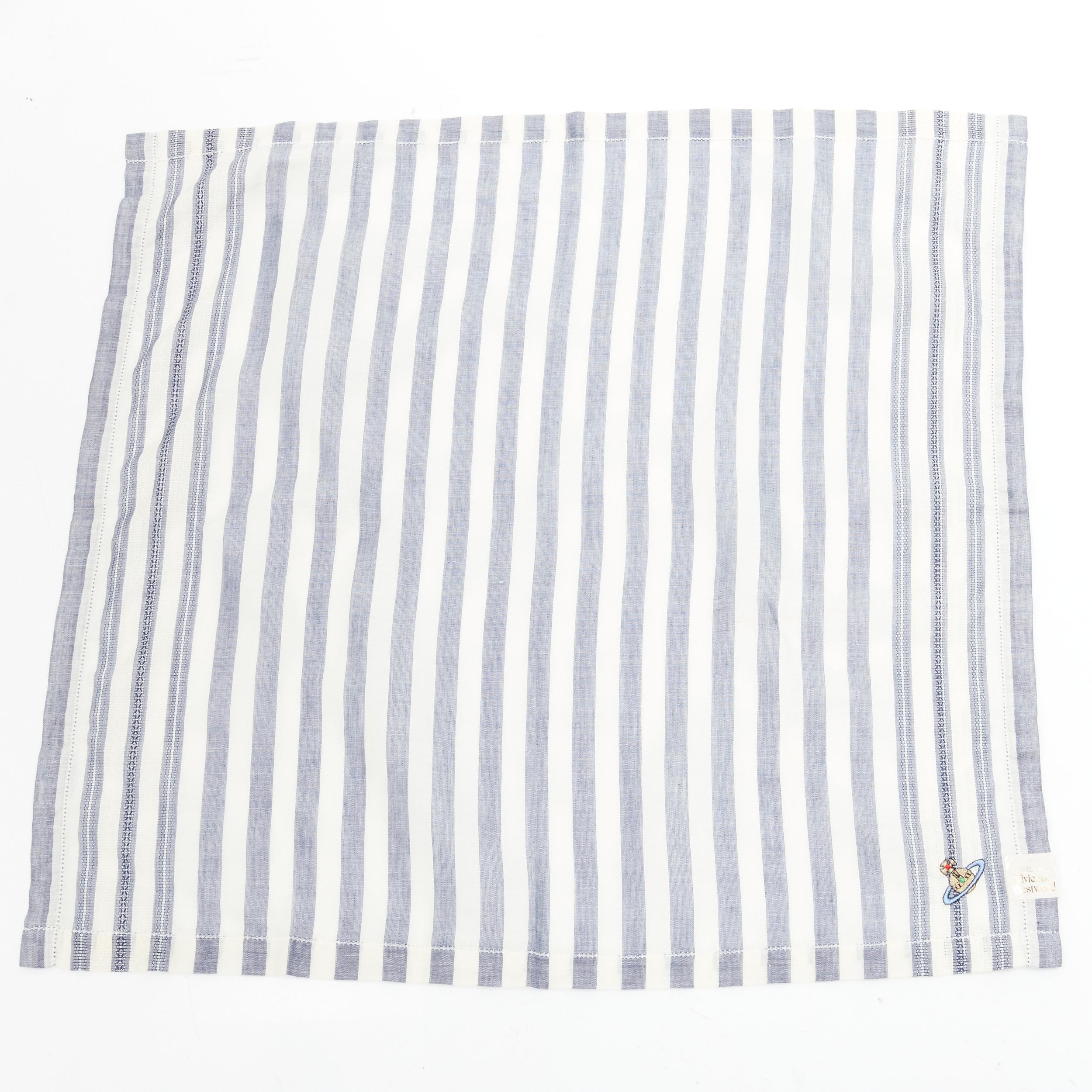 VIVIENNE WESTWOOD blue white nautical stripe orb logo handkerchief neckscarf In Excellent Condition For Sale In Hong Kong, NT