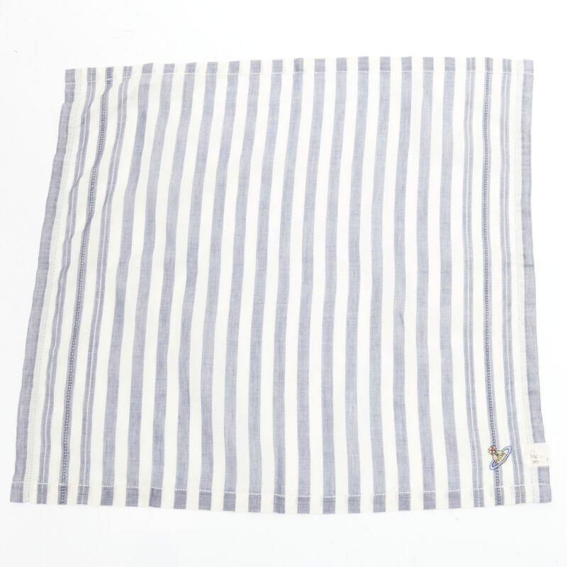 VIVIENNE WESTWOOD blue white nautical stripe orb logo handkerchief neckscarf For Sale 2