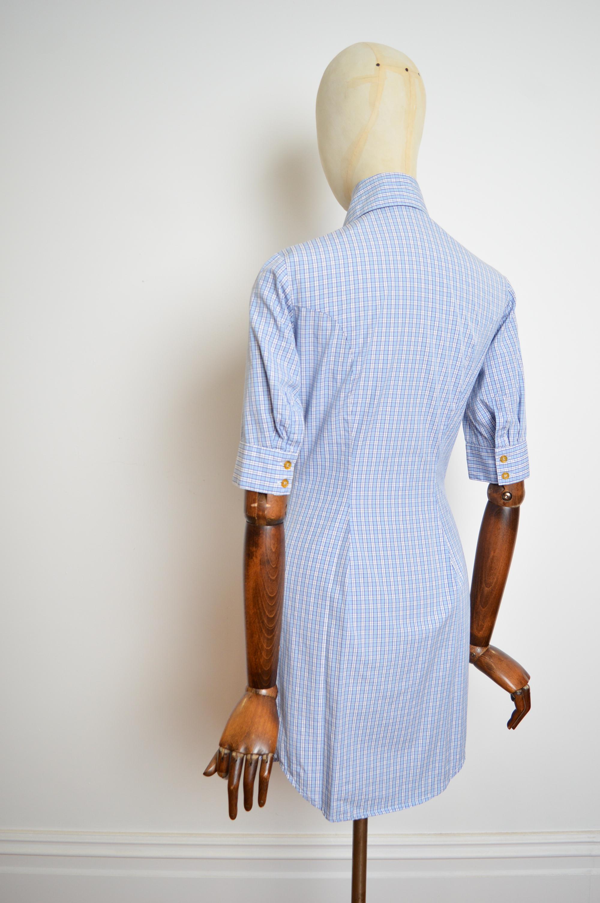 Vivienne Westwood Blue & White Plaid Checked High Collar shirt dress circa 1994 5