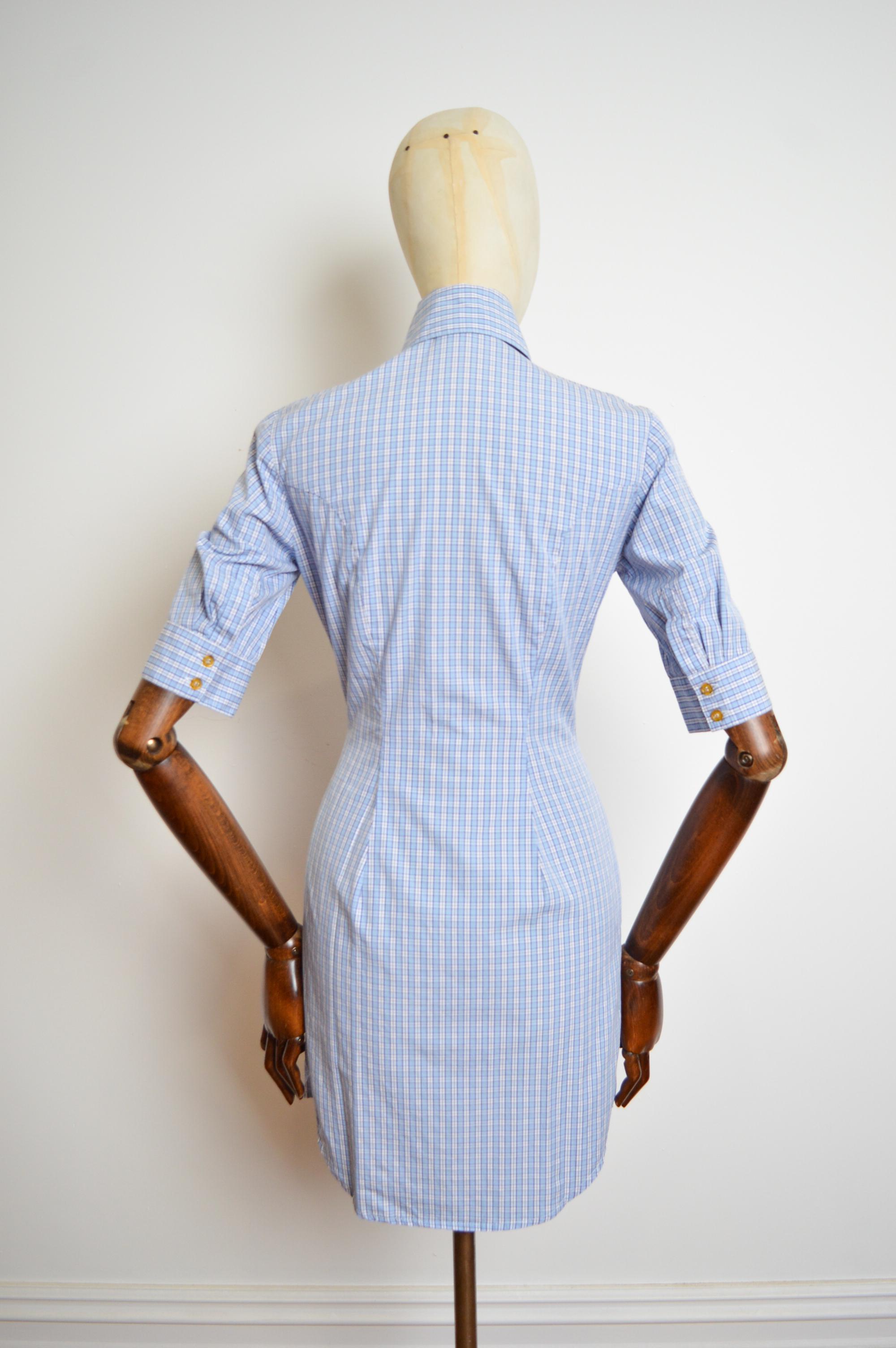 Vivienne Westwood Blue & White Plaid Checked High Collar shirt dress circa 1994 8
