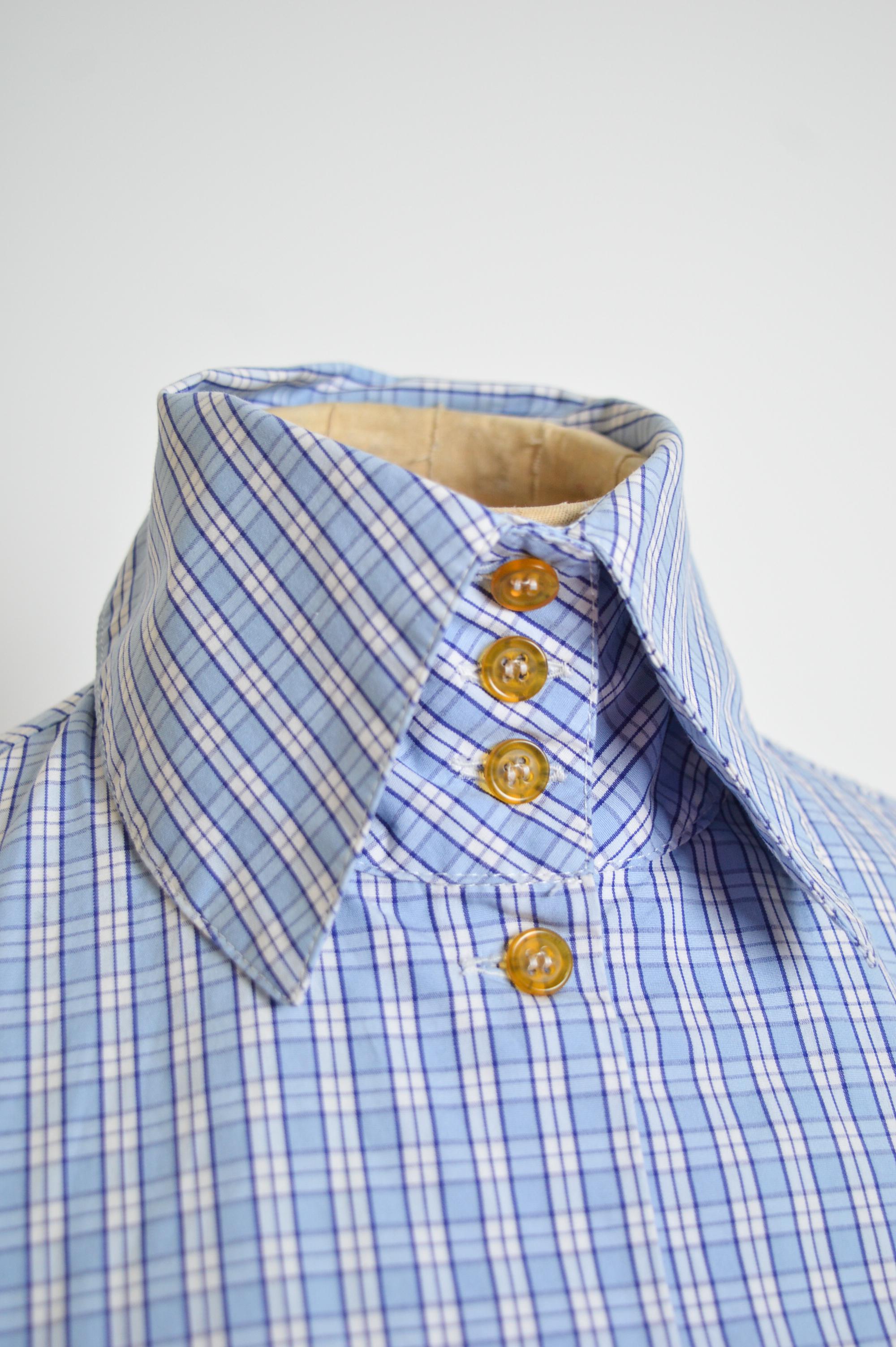 Purple Vivienne Westwood Blue & White Plaid Checked High Collar shirt dress circa 1994