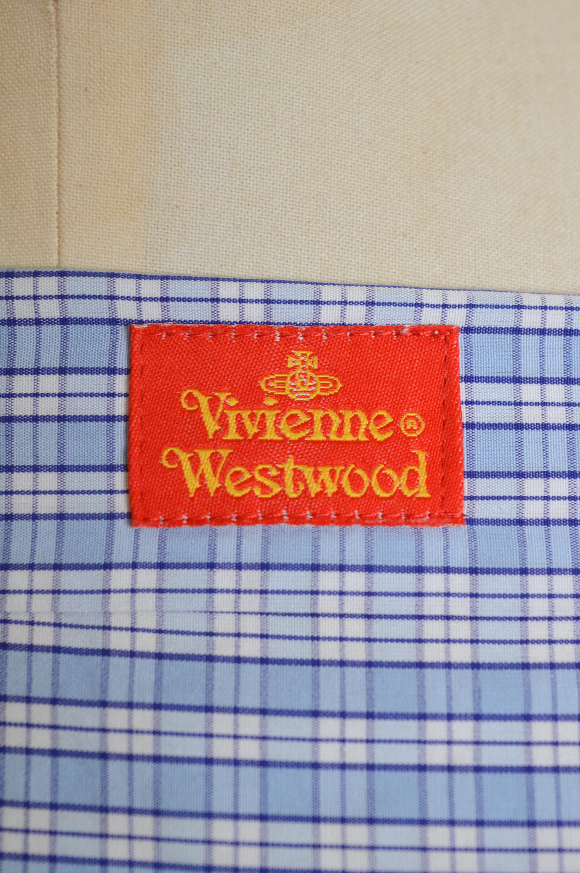 Vivienne Westwood Blue & White Plaid Checked High Collar shirt dress circa 1994 4