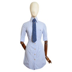 Vivienne Westwood Blue & White Plaid Checked High Collar shirt dress circa 1994