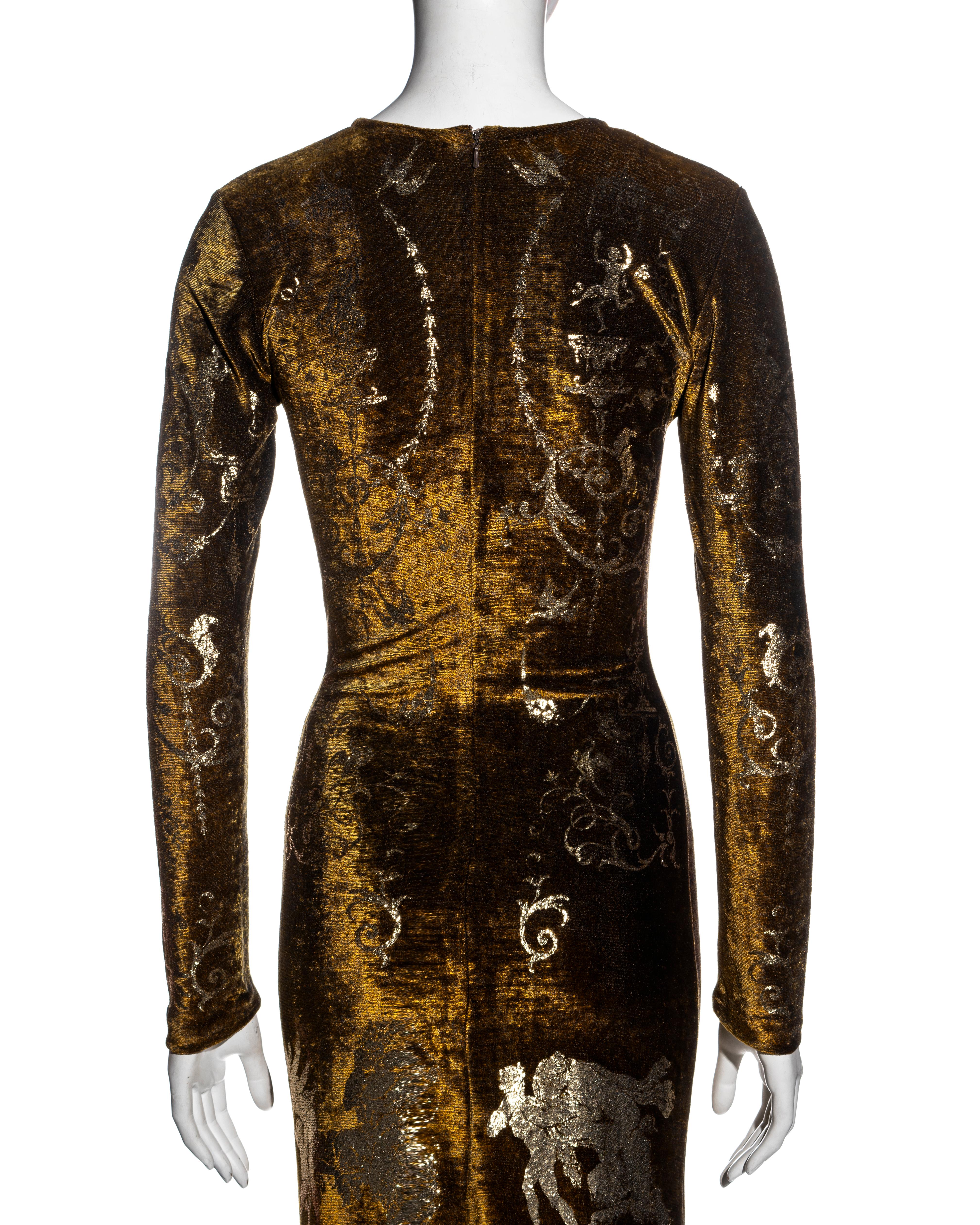 Vivienne Westwood bronze stretch-velvet and gold foil printed dress, fw 1990 For Sale 1