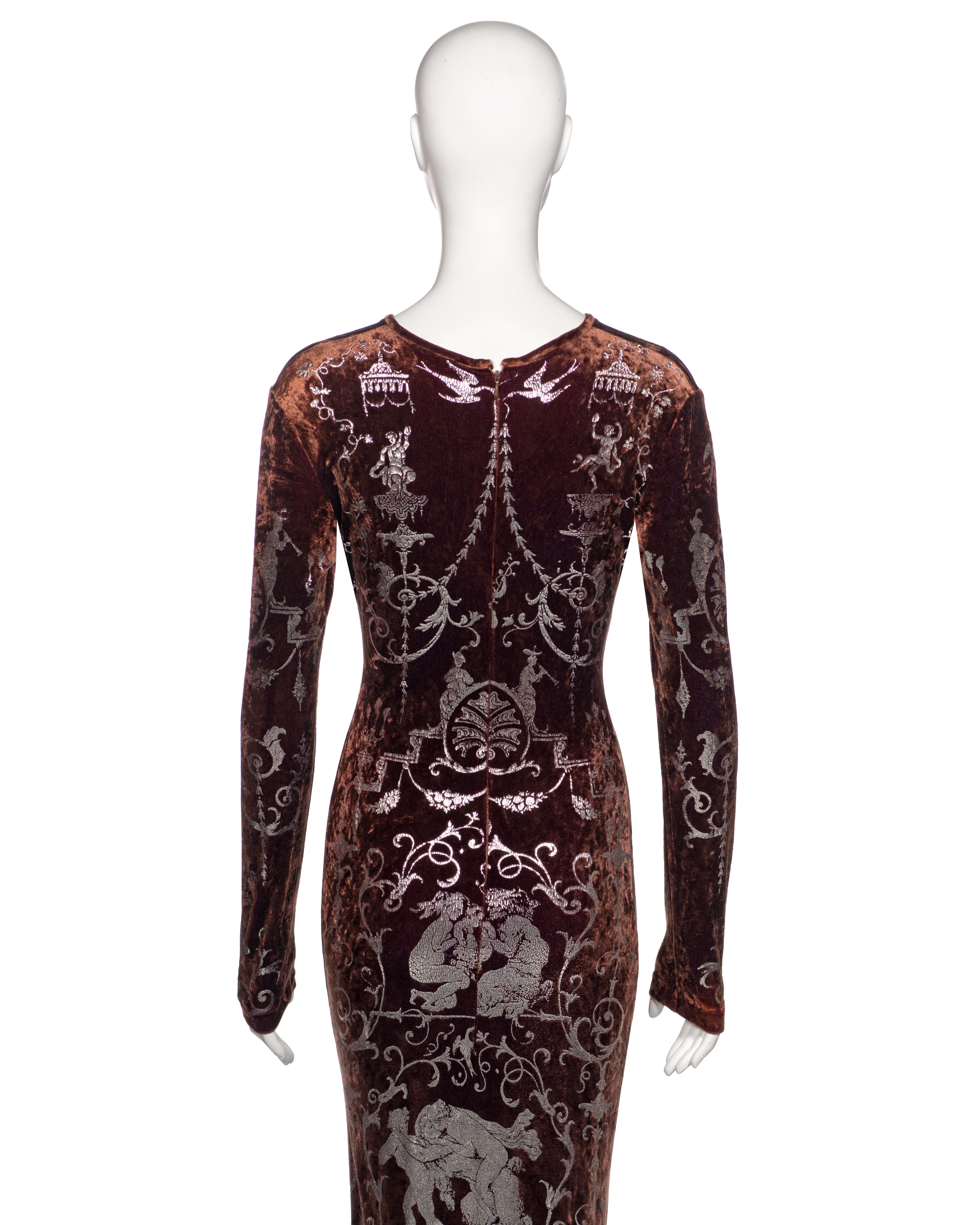 Vivienne Westwood Brown Crushed Velvet 'Portrait Collection' Maxi Dress, fw 1990 For Sale 6