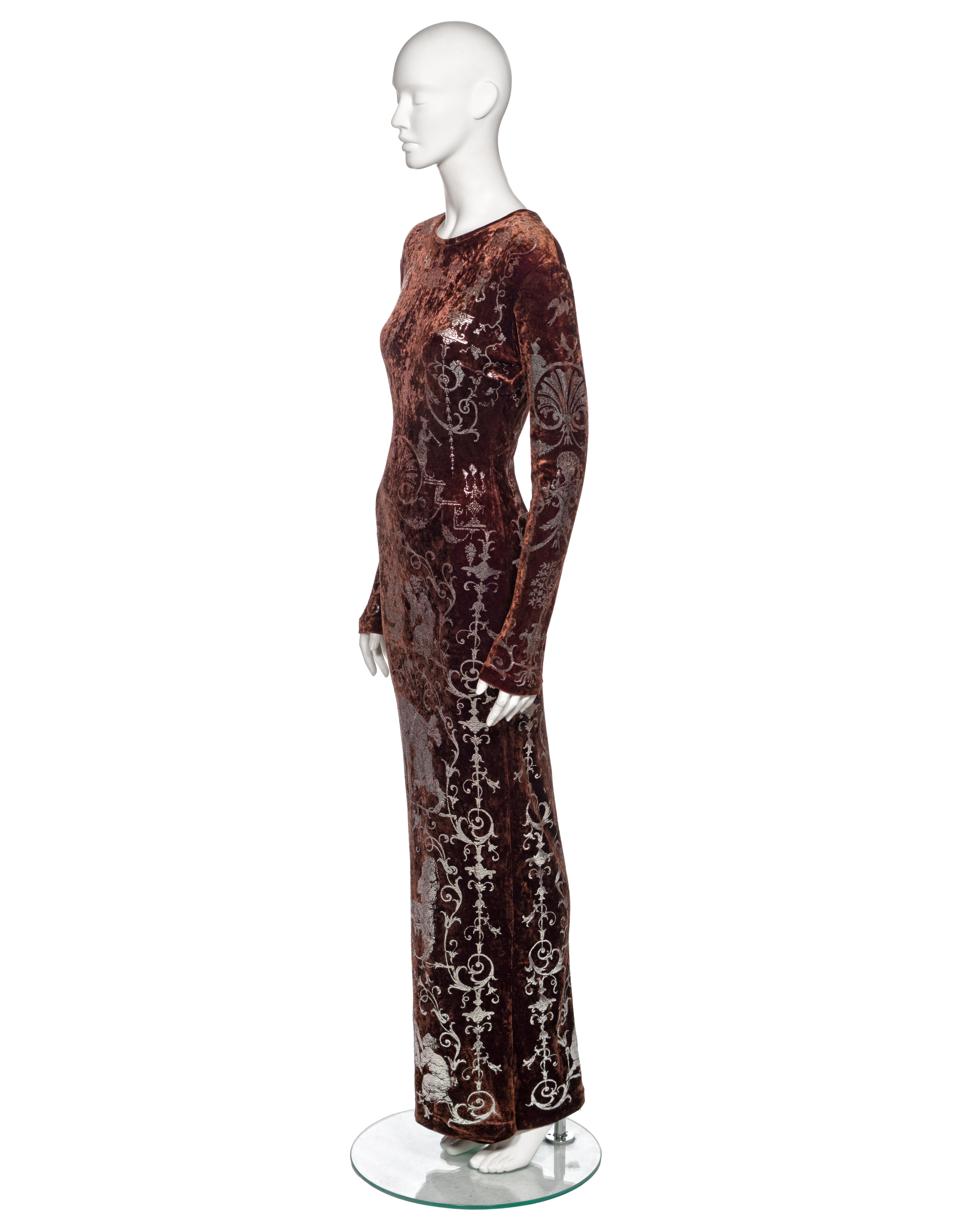 Vivienne Westwood Brown Crushed Velvet 'Portrait Collection' Maxi Dress, fw 1990 For Sale 7
