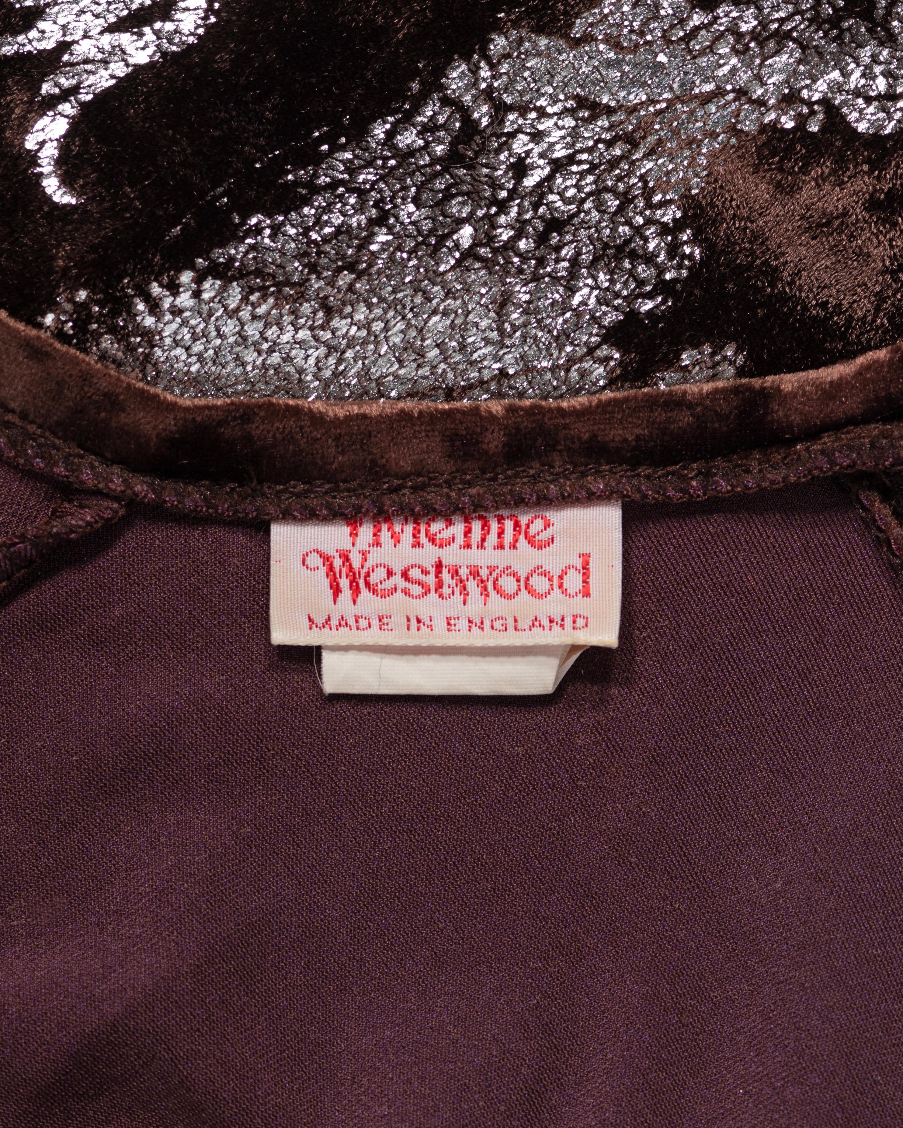 Vivienne Westwood Brown Crushed Velvet 'Portrait Collection' Maxi Dress, fw 1990 For Sale 10