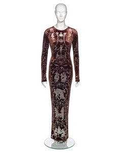 Vivienne Westwood Brown Crushed Velvet 'Portrait Collection' Maxi Dress, fw 1990