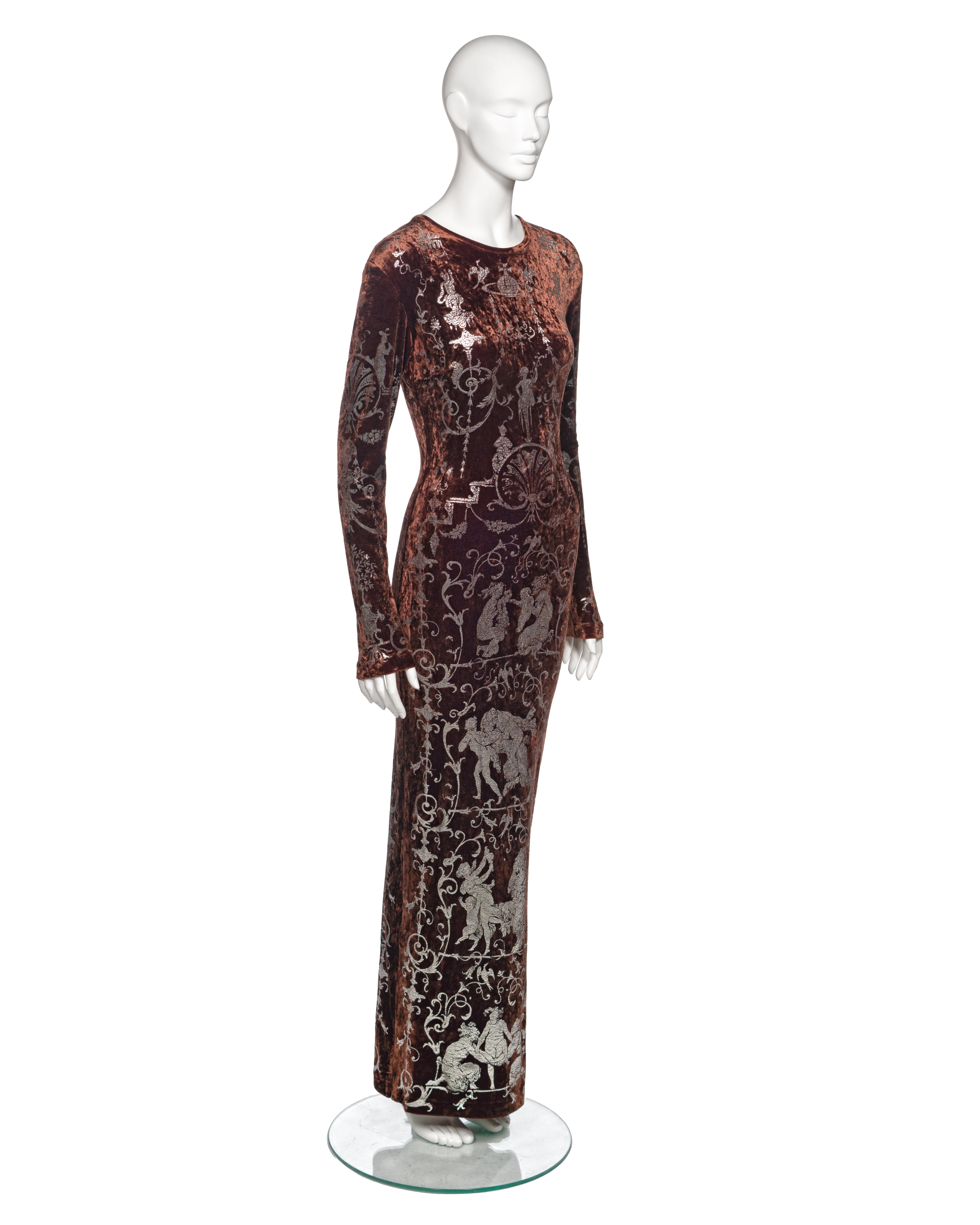 Vivienne Westwood Brown Crushed Velvet 'Portrait Collection' Maxi Dress, fw 1990 For Sale 2