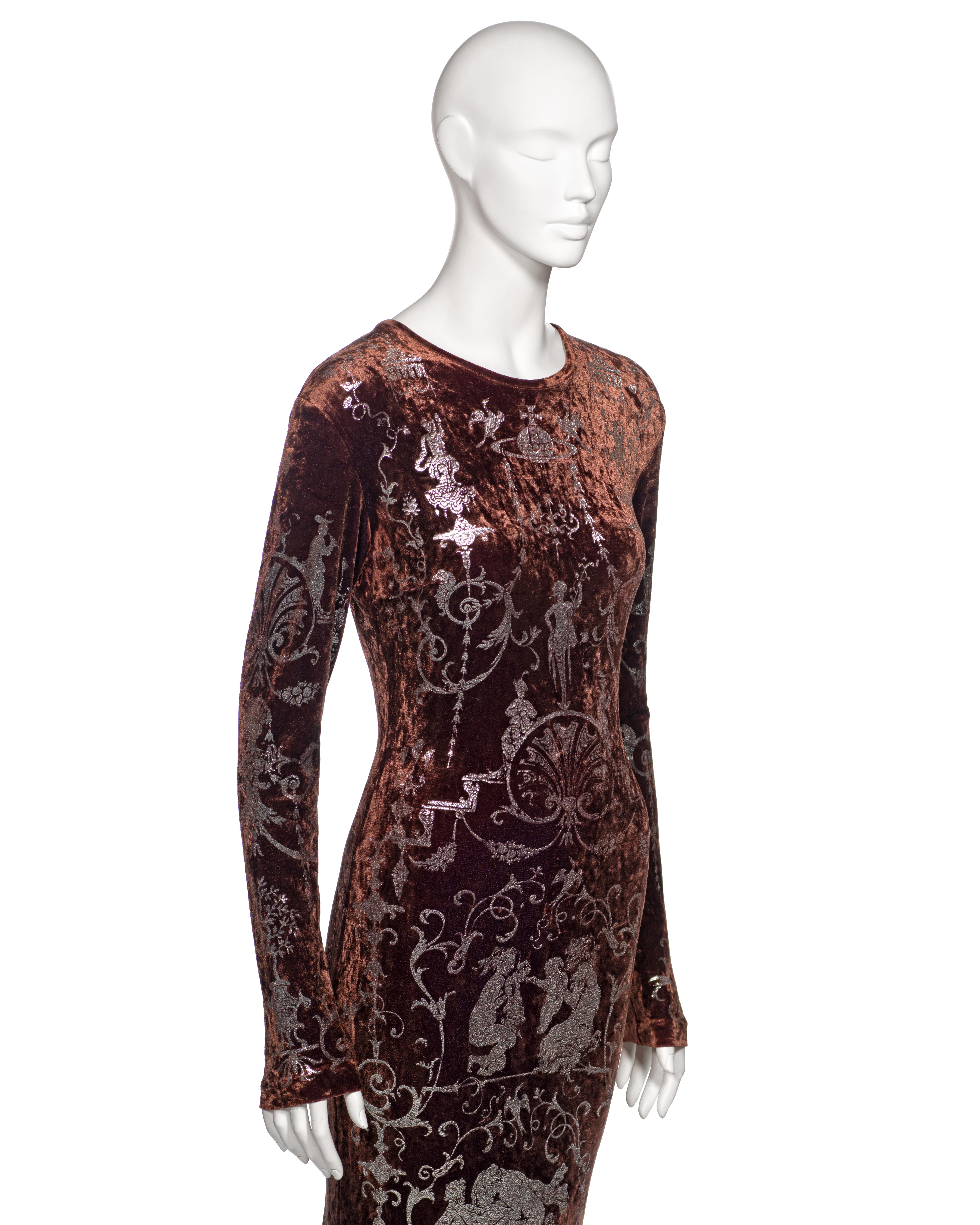 Vivienne Westwood Brown Crushed Velvet 'Portrait Collection' Maxi Dress, fw 1990 For Sale 3