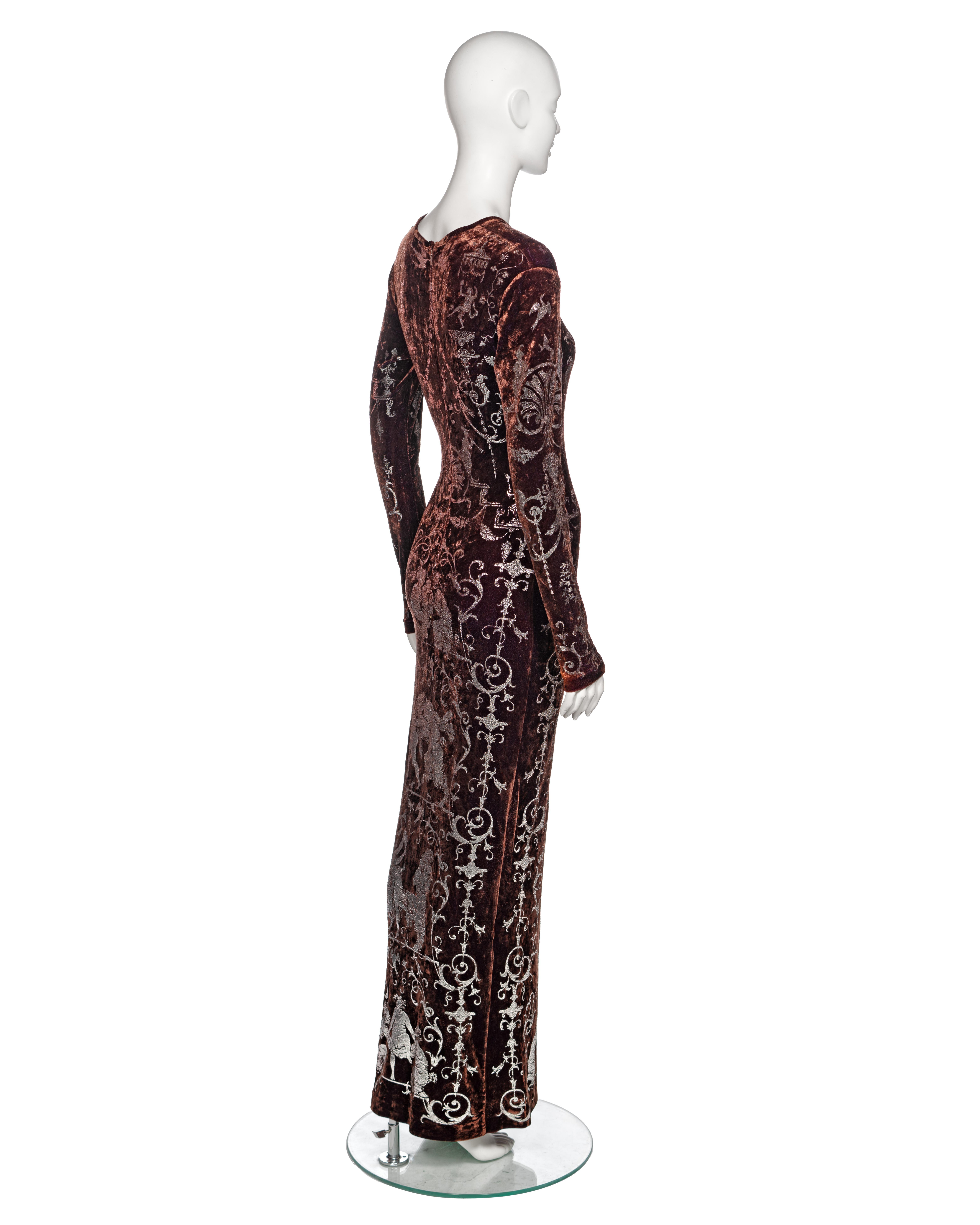 Vivienne Westwood Brown Crushed Velvet 'Portrait Collection' Maxi Dress, fw 1990 For Sale 4