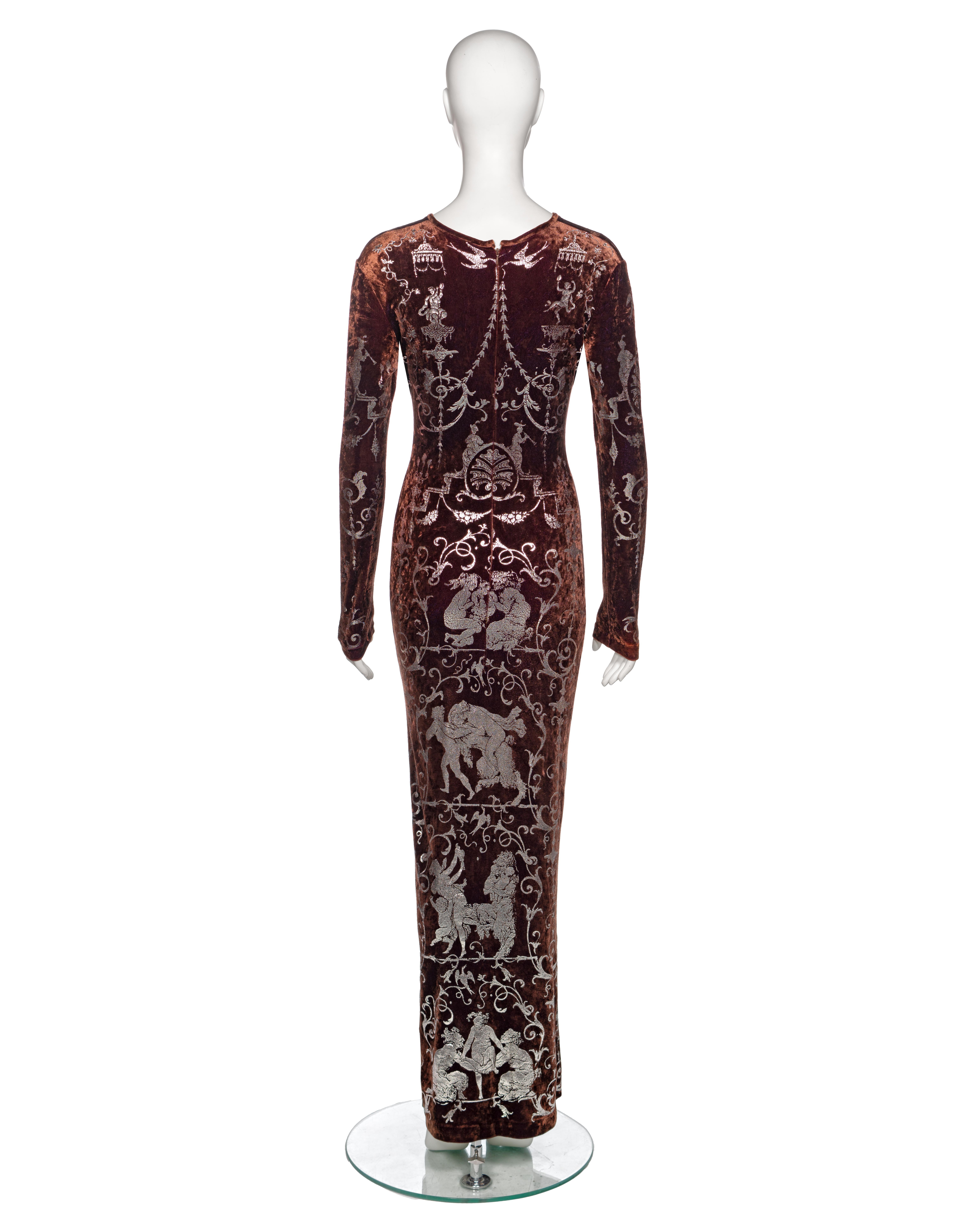 Vivienne Westwood Brown Crushed Velvet 'Portrait Collection' Maxi Dress, fw 1990 For Sale 5