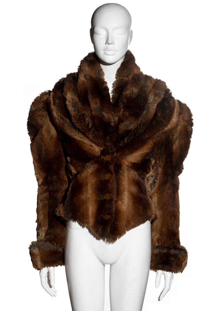 Vivienne Westwood brown faux fur corset jacket, fw 1995 For Sale at 1stDibs