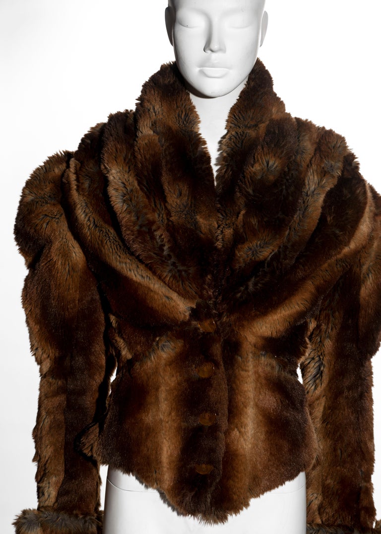 Vivienne Westwood brown faux fur corset jacket, fw 1995 For Sale at 1stDibs
