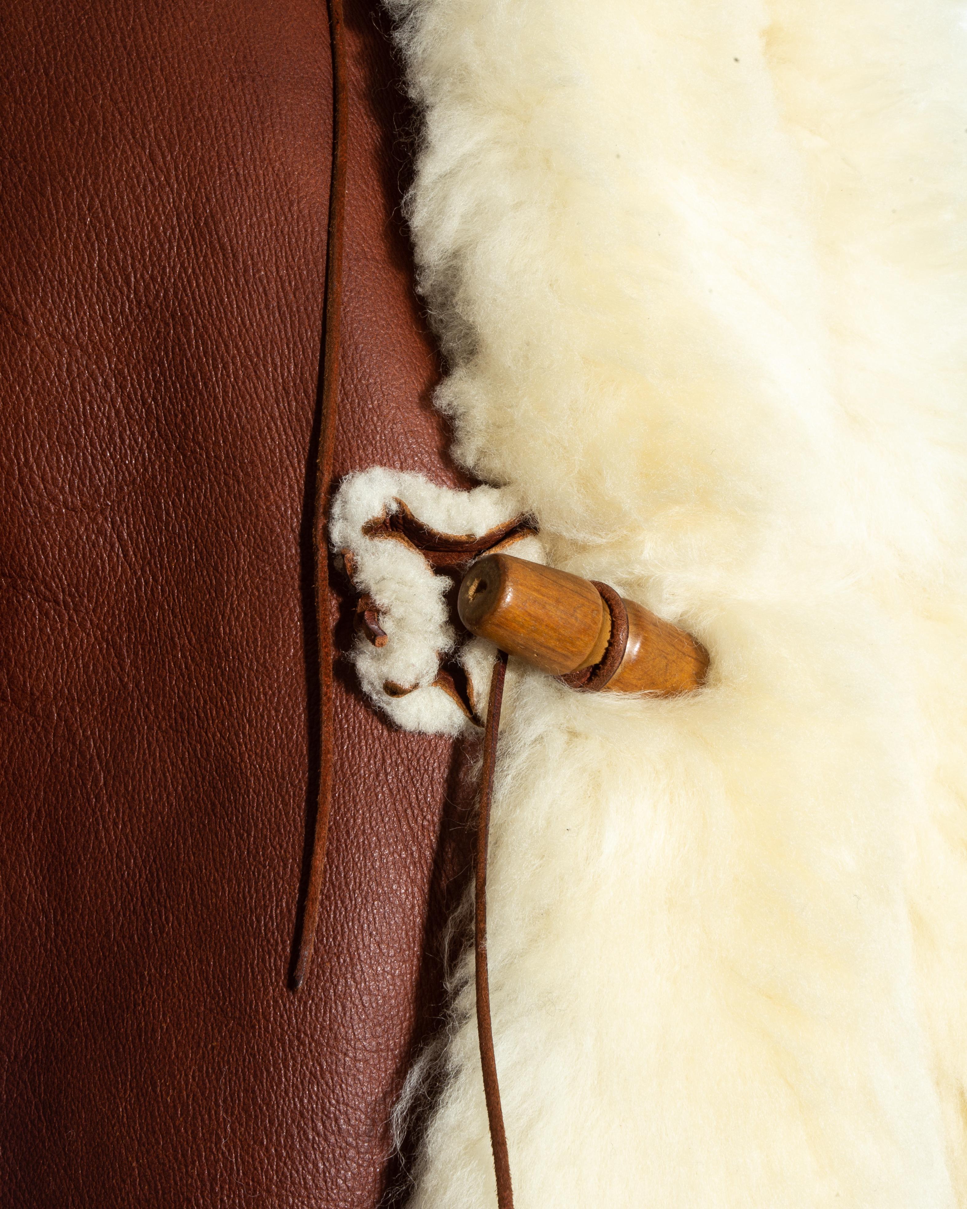 White Vivienne Westwood brown leather and cream shearling coat, fw 1991