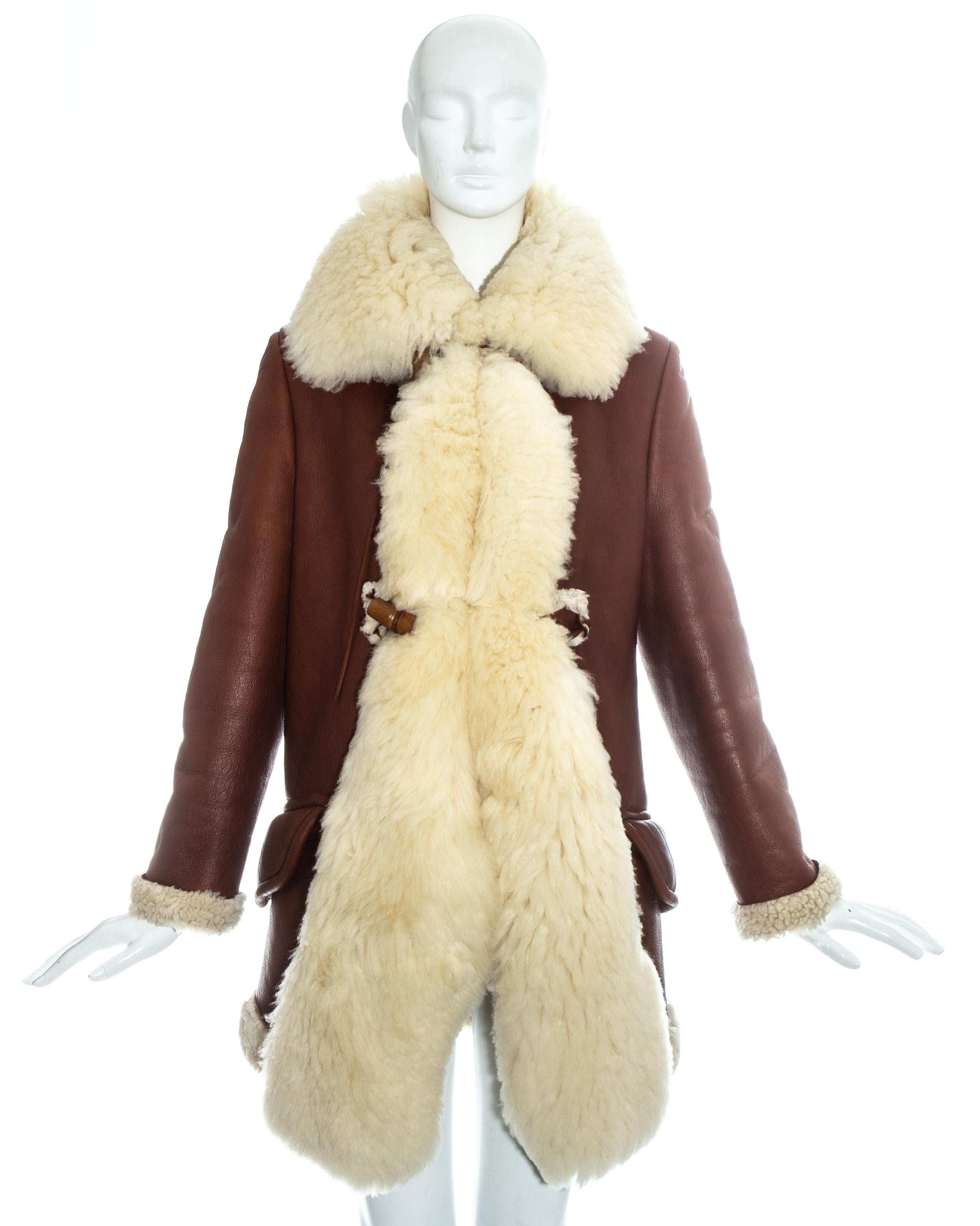 Vivienne Westwood brown leather and cream shearling coat, fw 1991 In Good Condition In London, GB