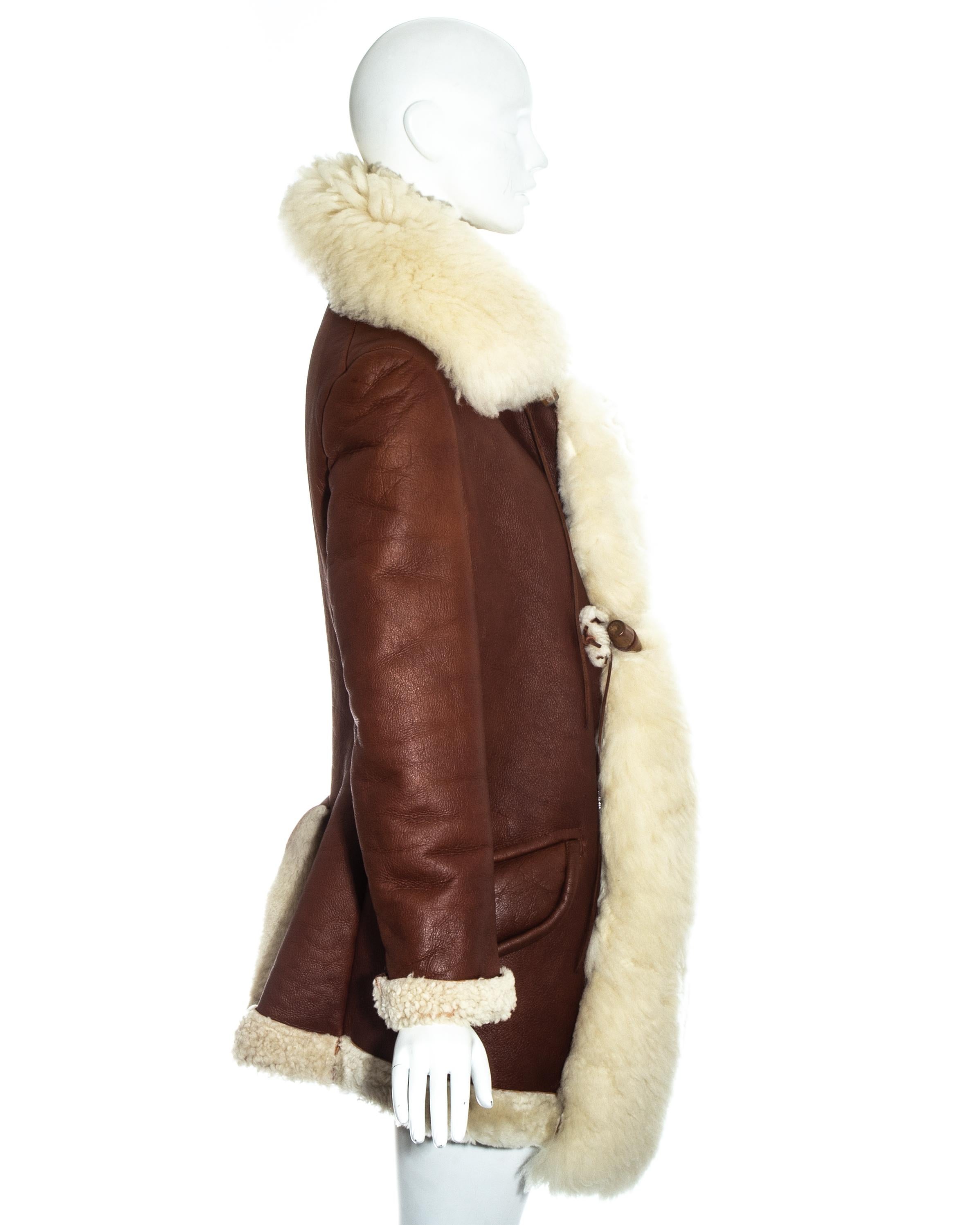 Women's Vivienne Westwood brown leather and cream shearling coat, fw 1991