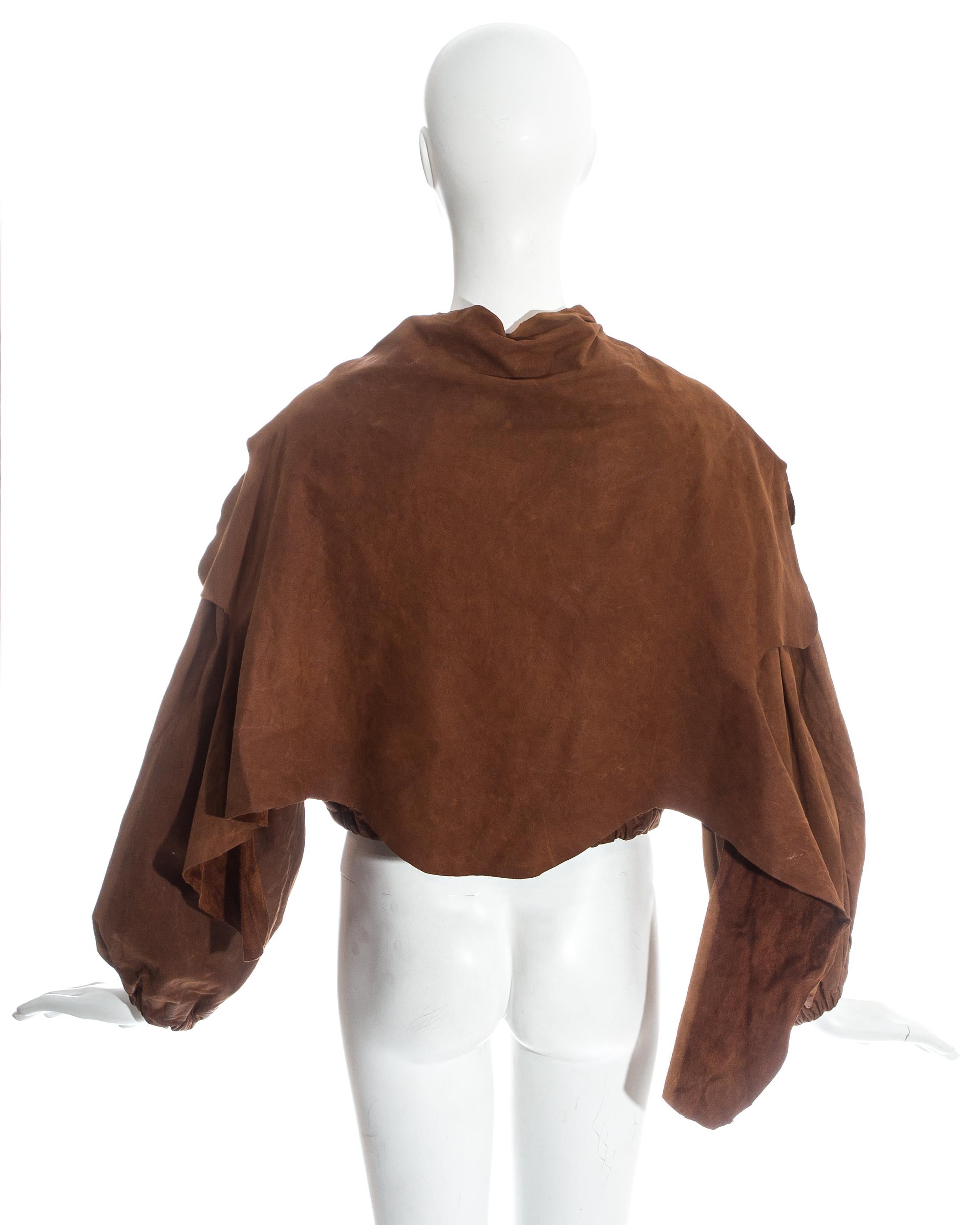Brown Vivienne Westwood brown leather bomber jacket with detachable cape, ss 1992
