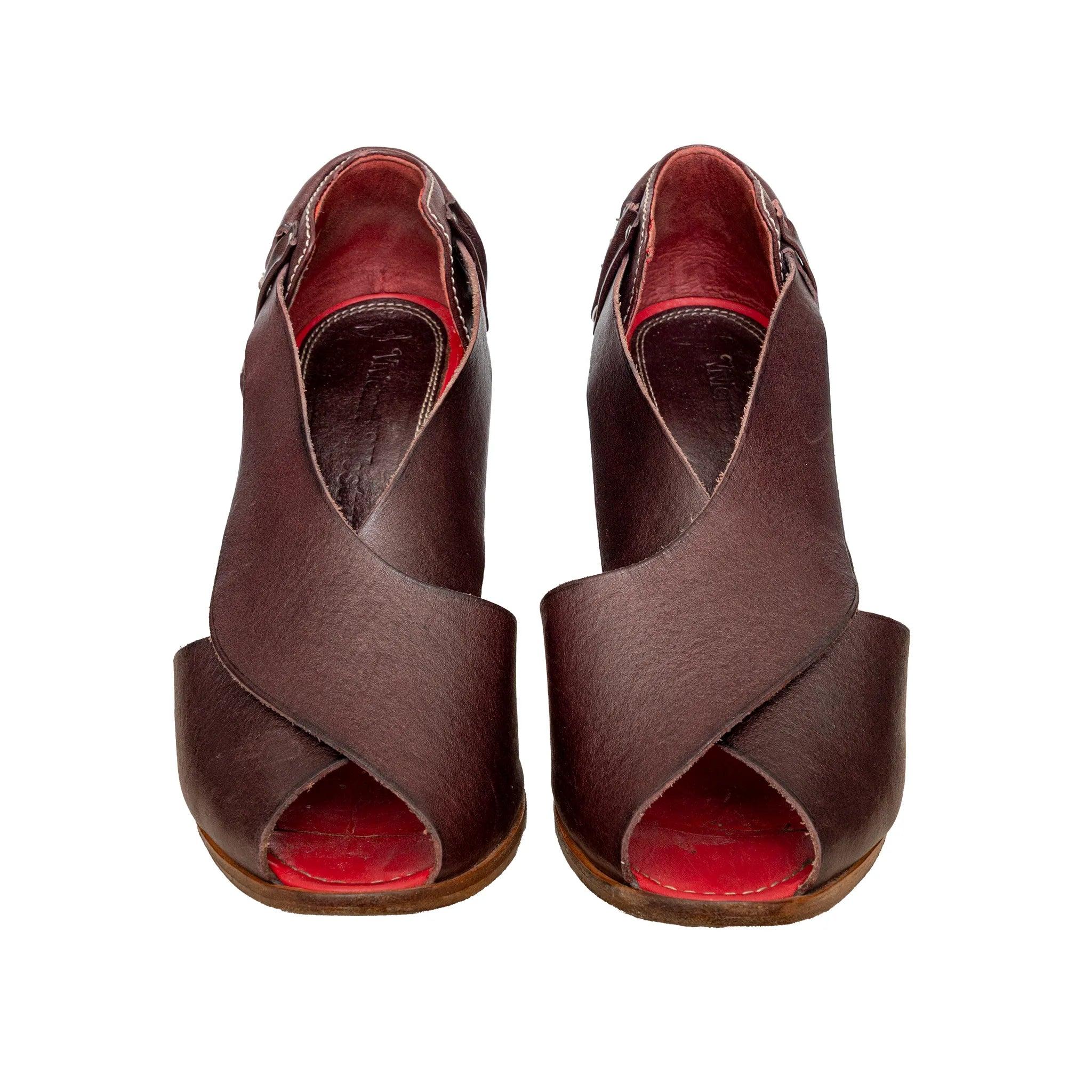 Marrone Sandali Peep-Toe in pelle marrone Vivienne Westwood - Anni '00 in vendita