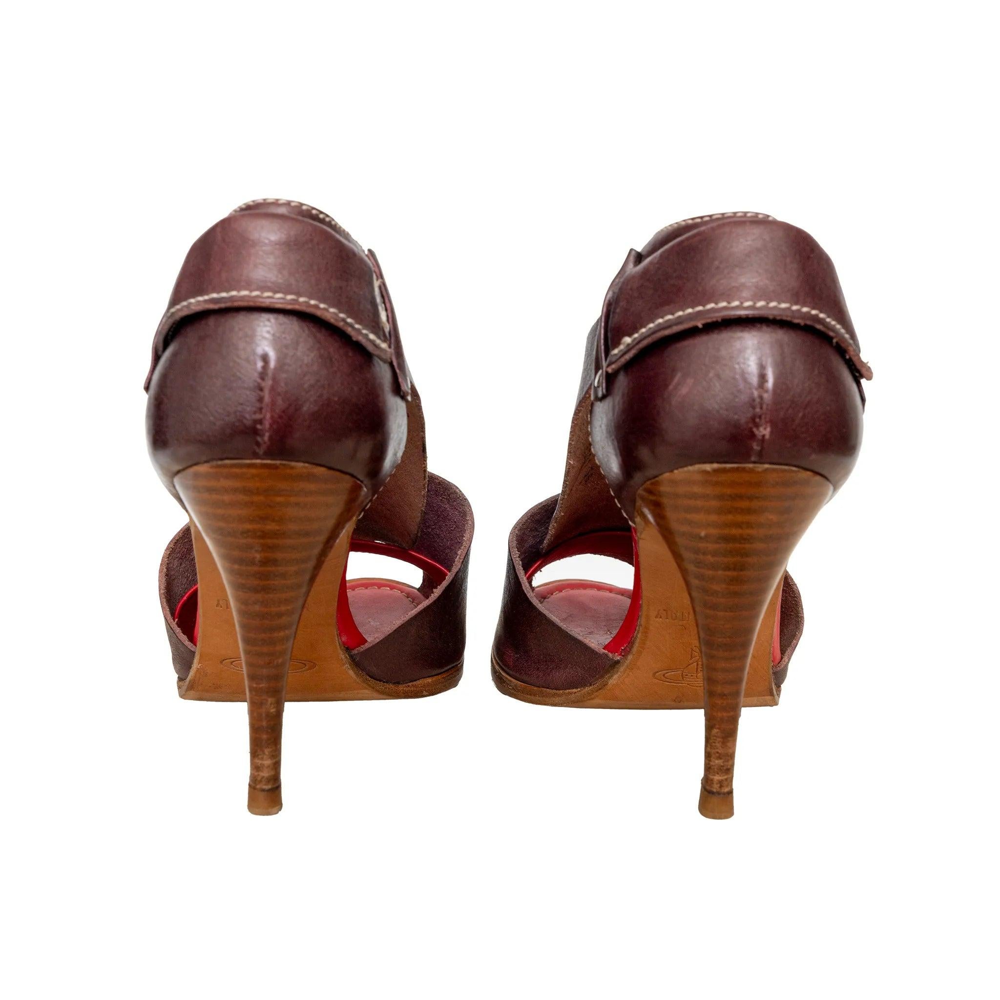 Sandali Peep-Toe in pelle marrone Vivienne Westwood - Anni '00 in vendita 2