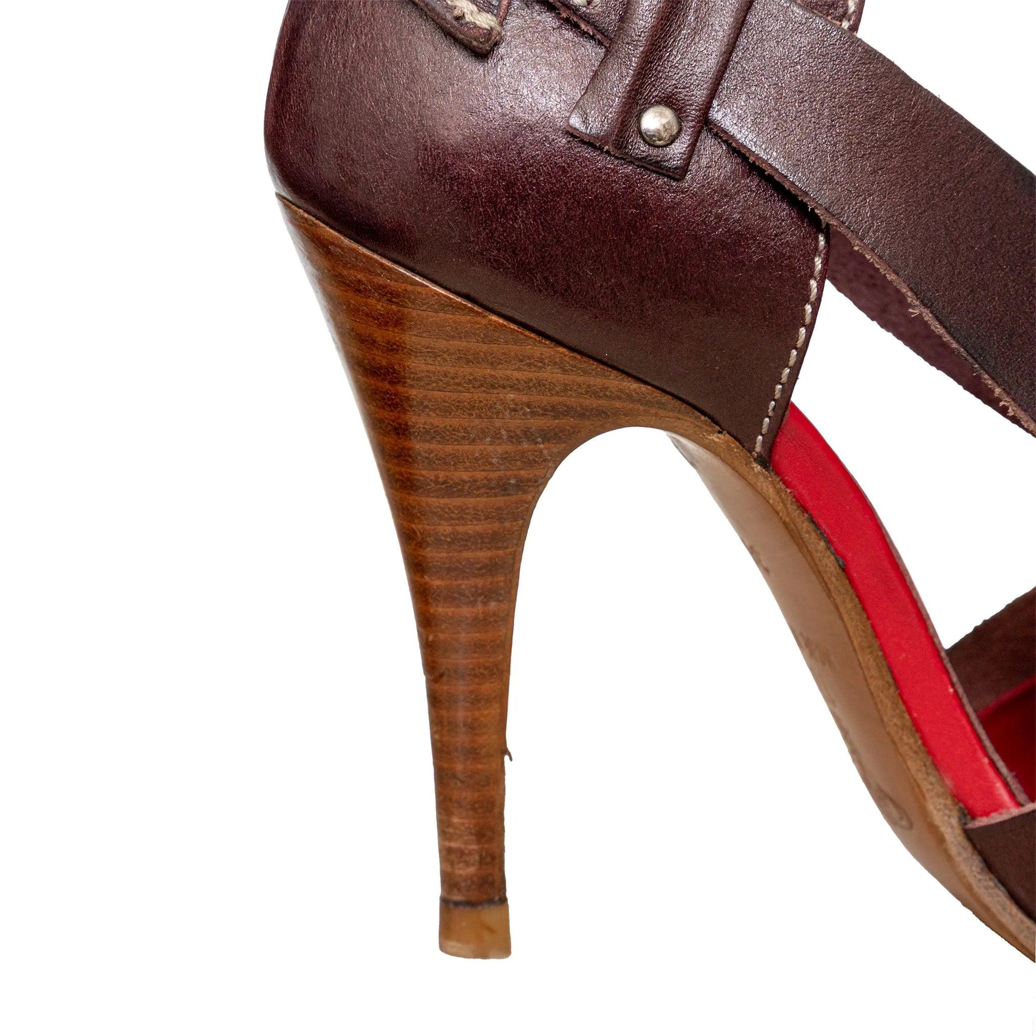Sandali Peep-Toe in pelle marrone Vivienne Westwood - Anni '00 in vendita 4