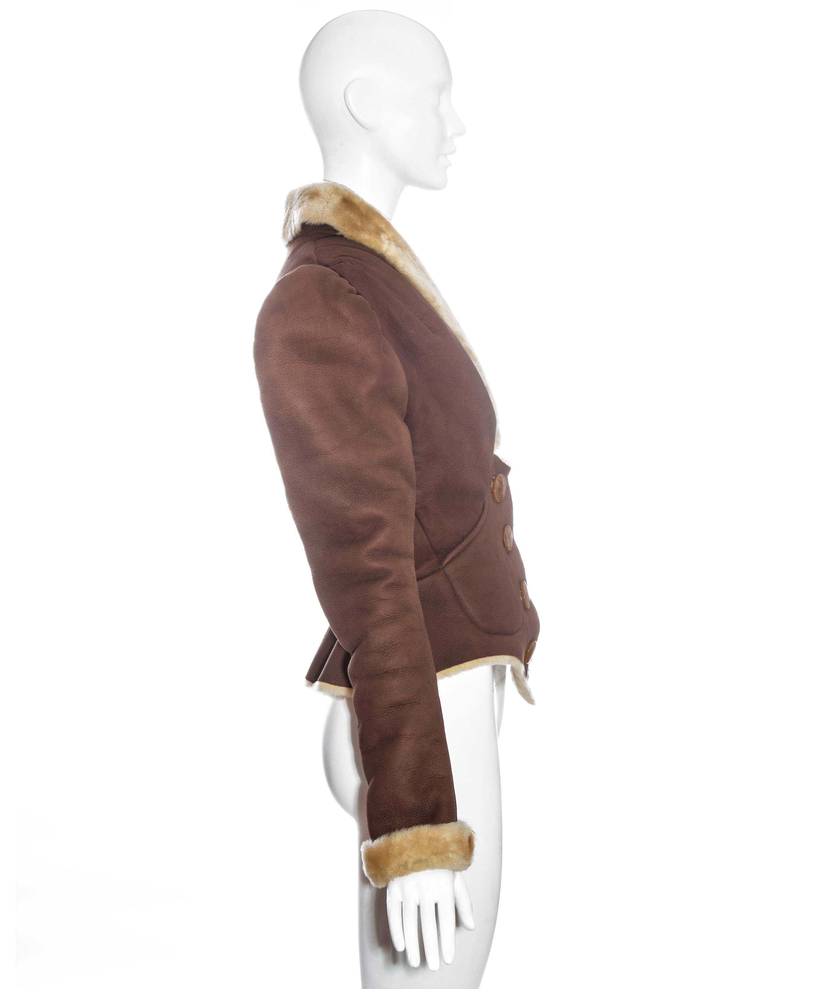 Veste à manches bouffantes en cuir de mouton marron Vivienne Westwood, A/H 1995 Pour femmes en vente