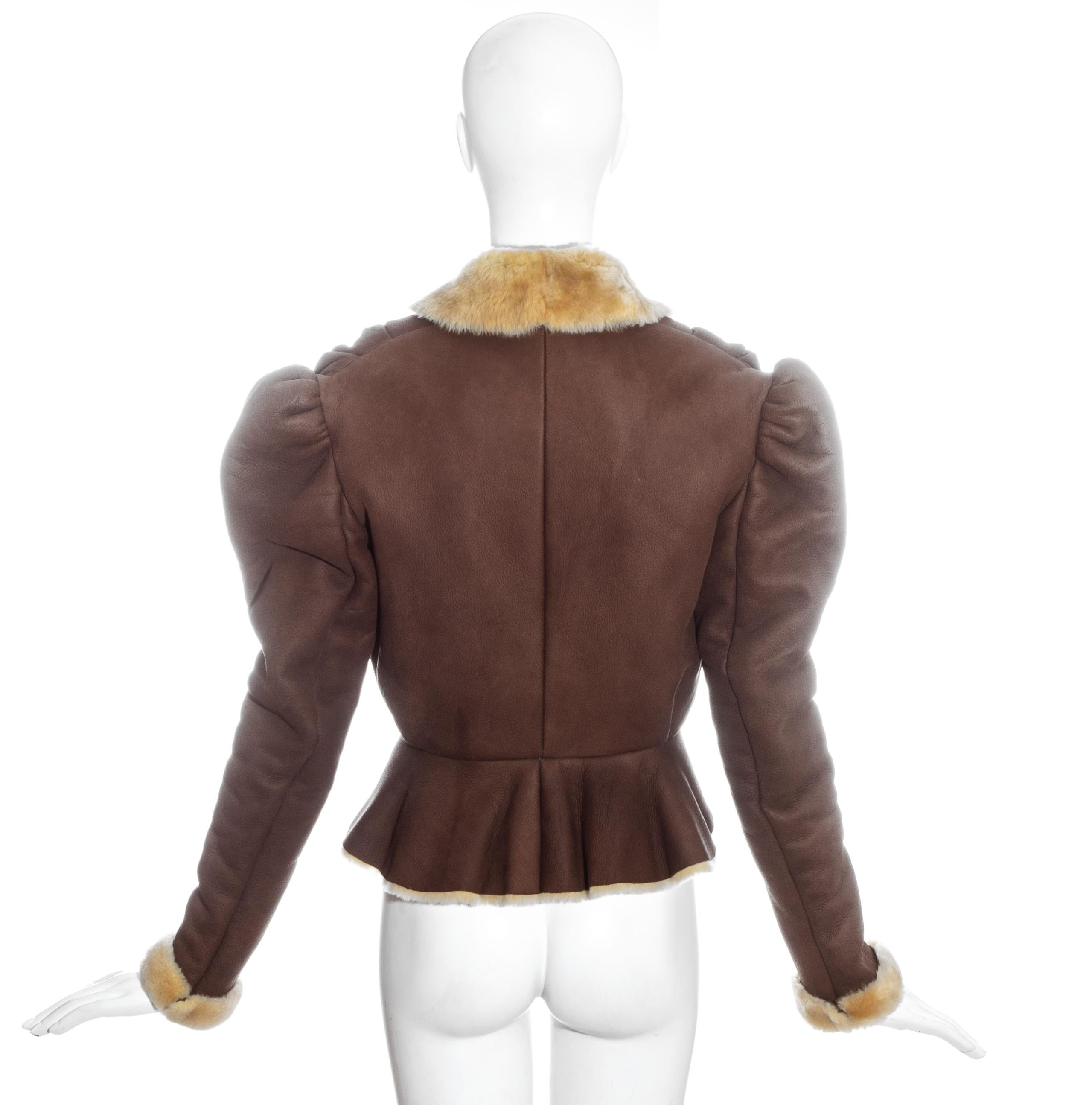 Brown Vivienne Westwood brown leather sheepskin puff sleeve jacket, fw 1995 For Sale