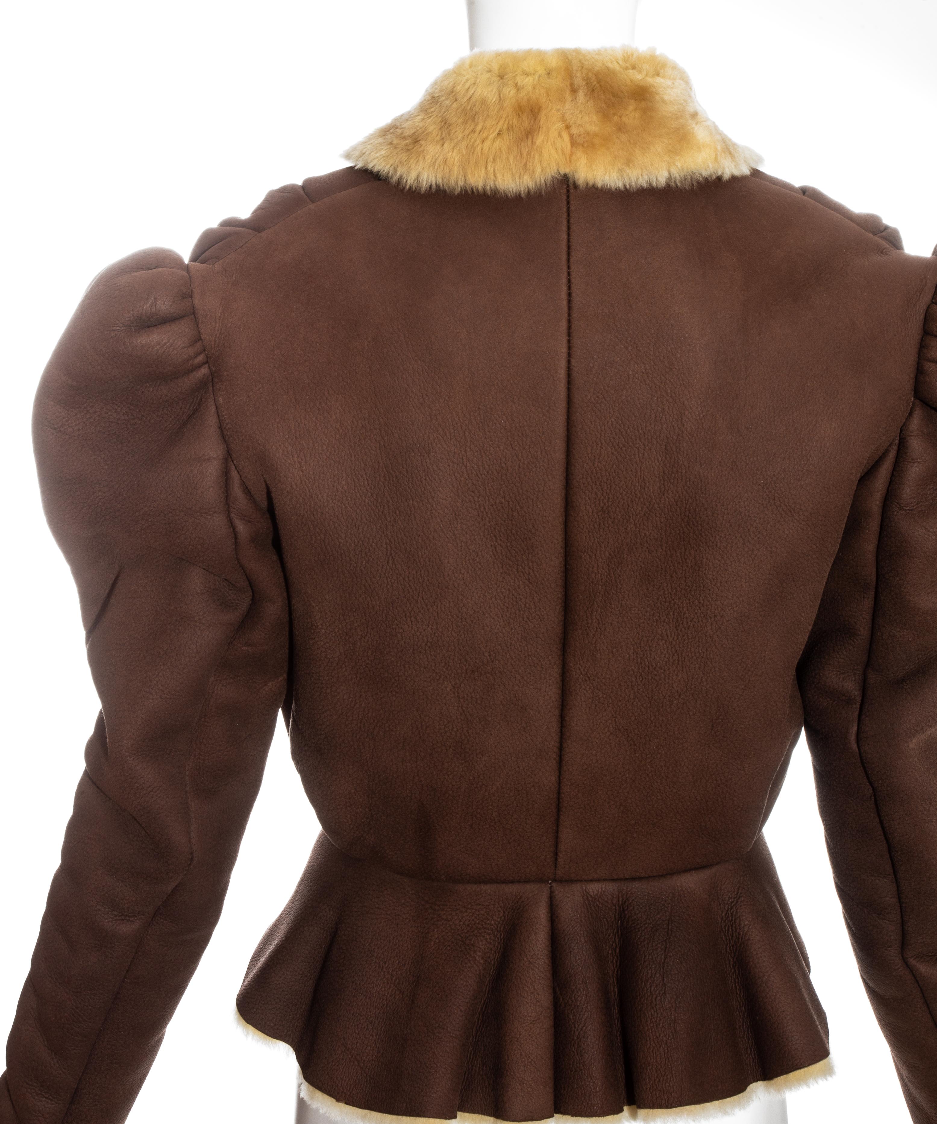 Vivienne Westwood brown leather sheepskin puff sleeve jacket, fw 1995 In Excellent Condition For Sale In London, GB