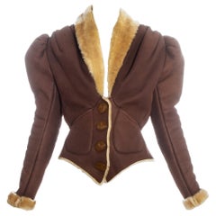 Retro Vivienne Westwood brown leather sheepskin puff sleeve jacket, fw 1995